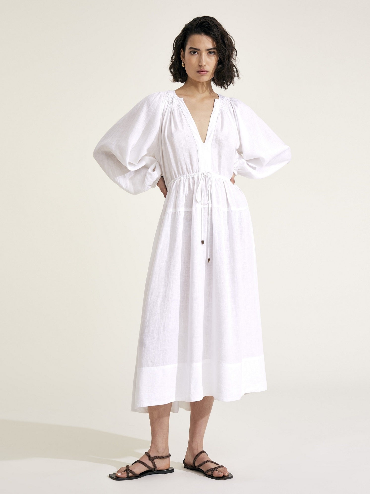 Victorine - White Linen Dress - Mondo Corsini