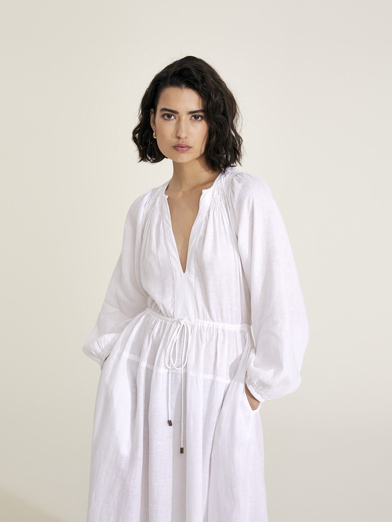 Victorine - White Linen Dress - Mondo Corsini