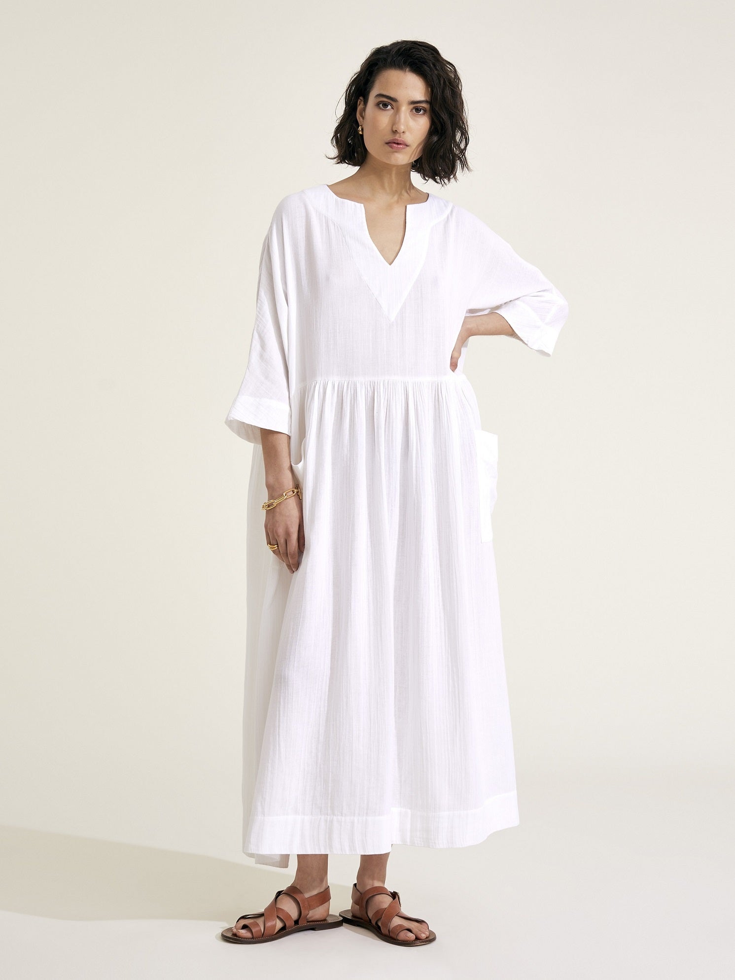 DAPHNE - White Cotton Dress - Mondo Corsini