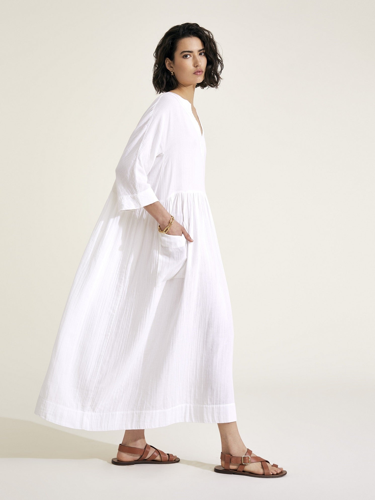 DAPHNE - White Cotton Dress - Mondo Corsini