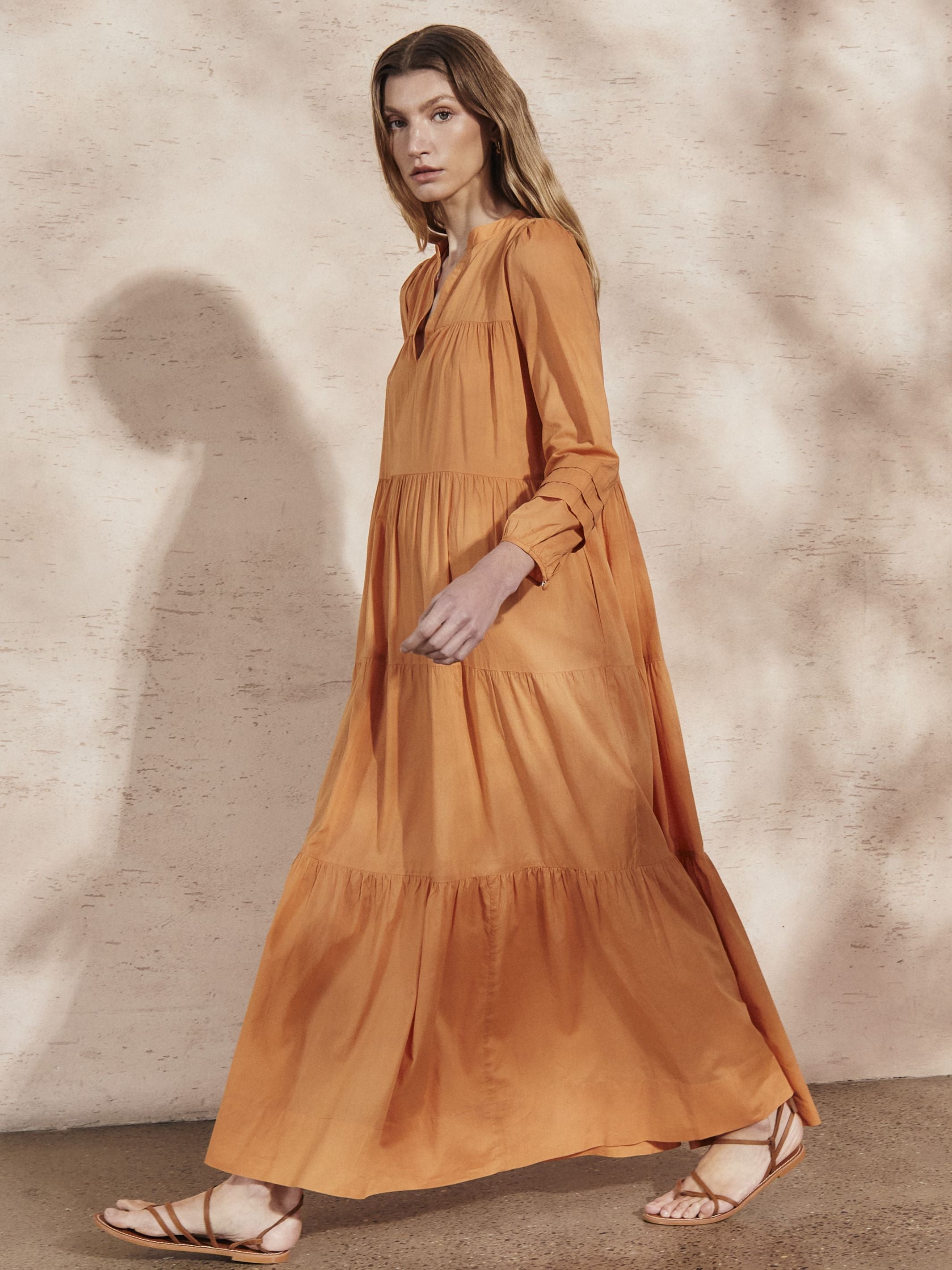 EMILIE  - Tangerine Cotton Dress - Mondo Corsini