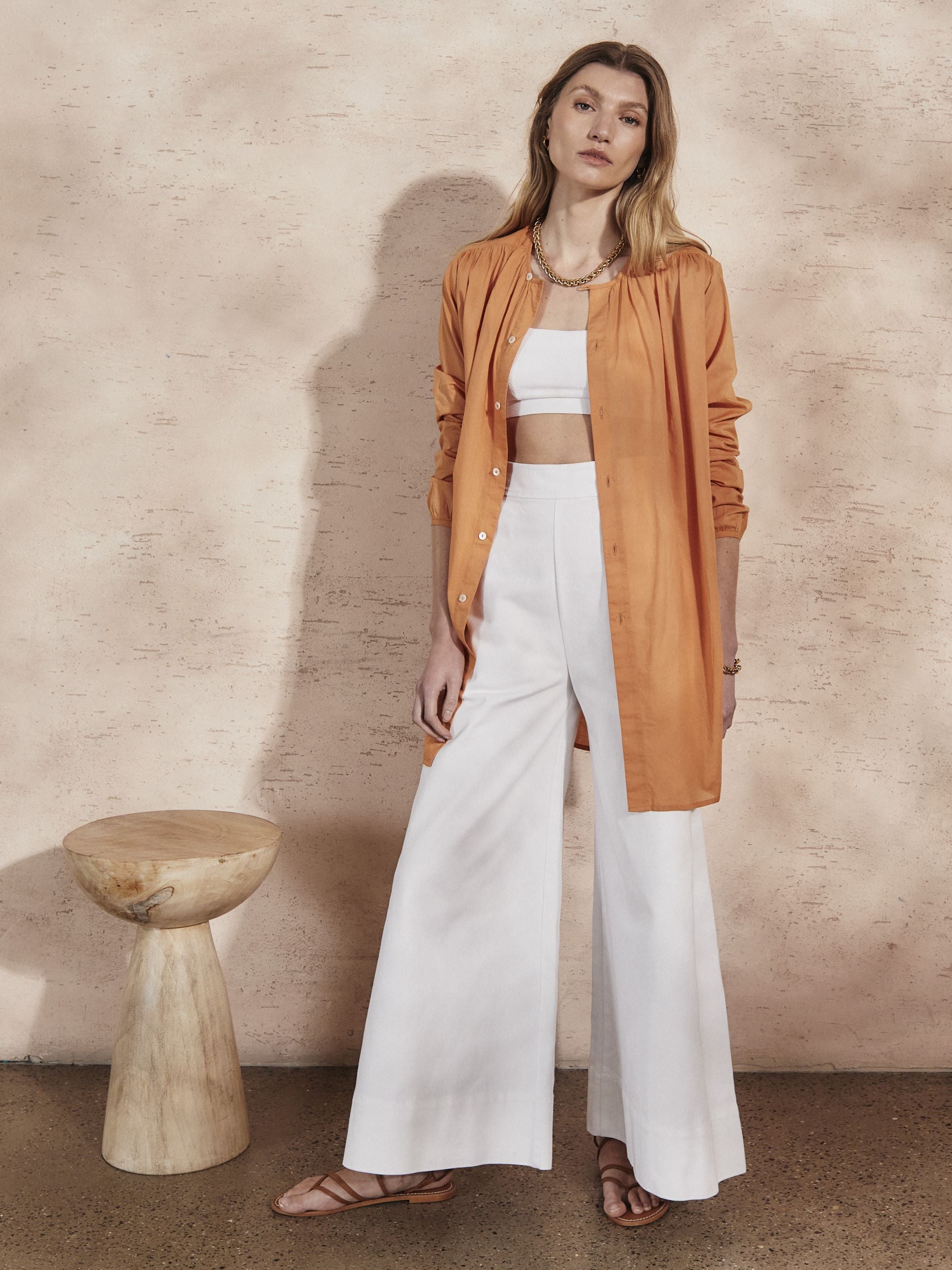 GRETA - White Cotton Drill Trousers - Mondo Corsini