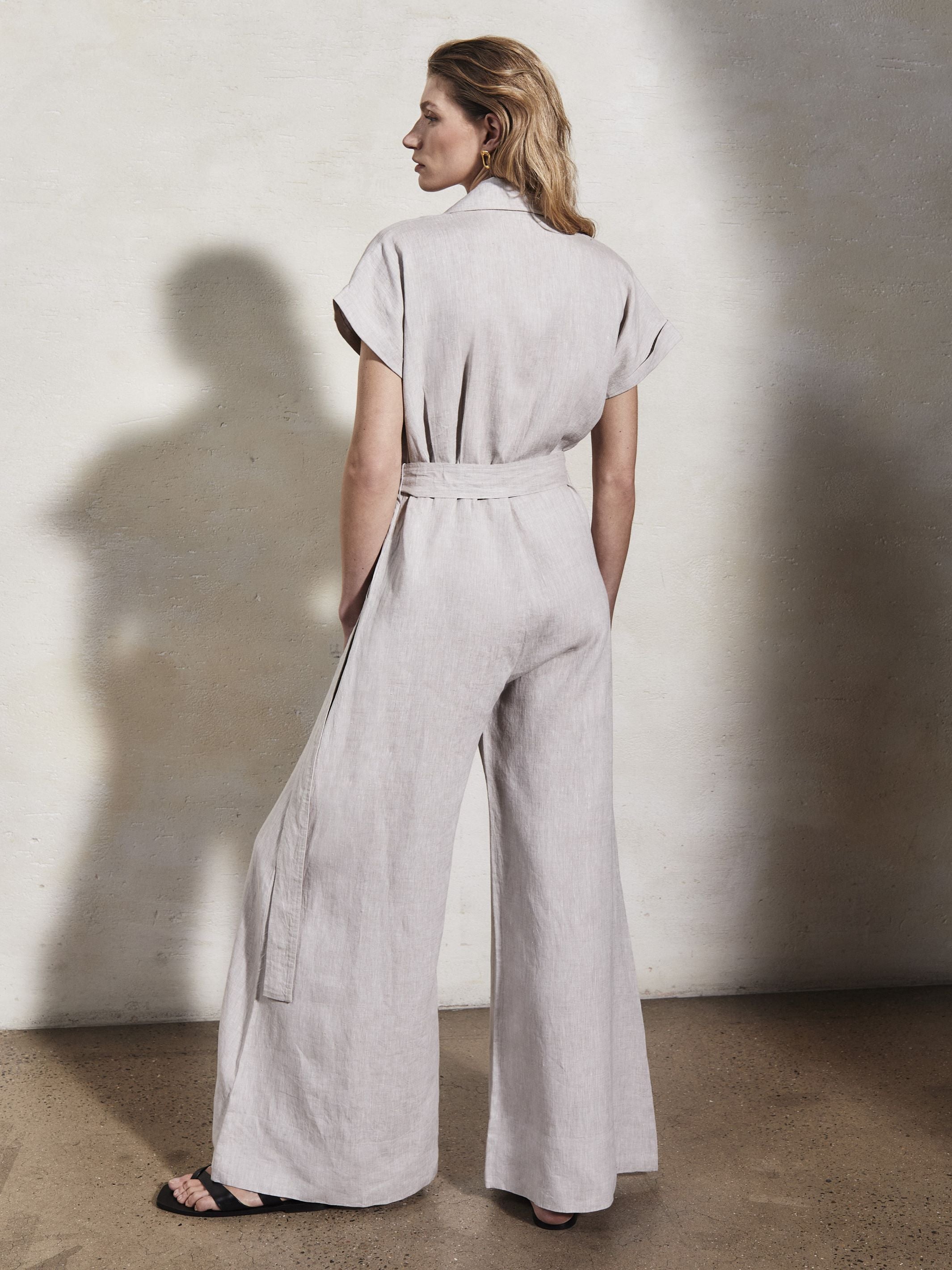 TERESA - Stone Linen Chambray Jumpsuit - Mondo Corsini