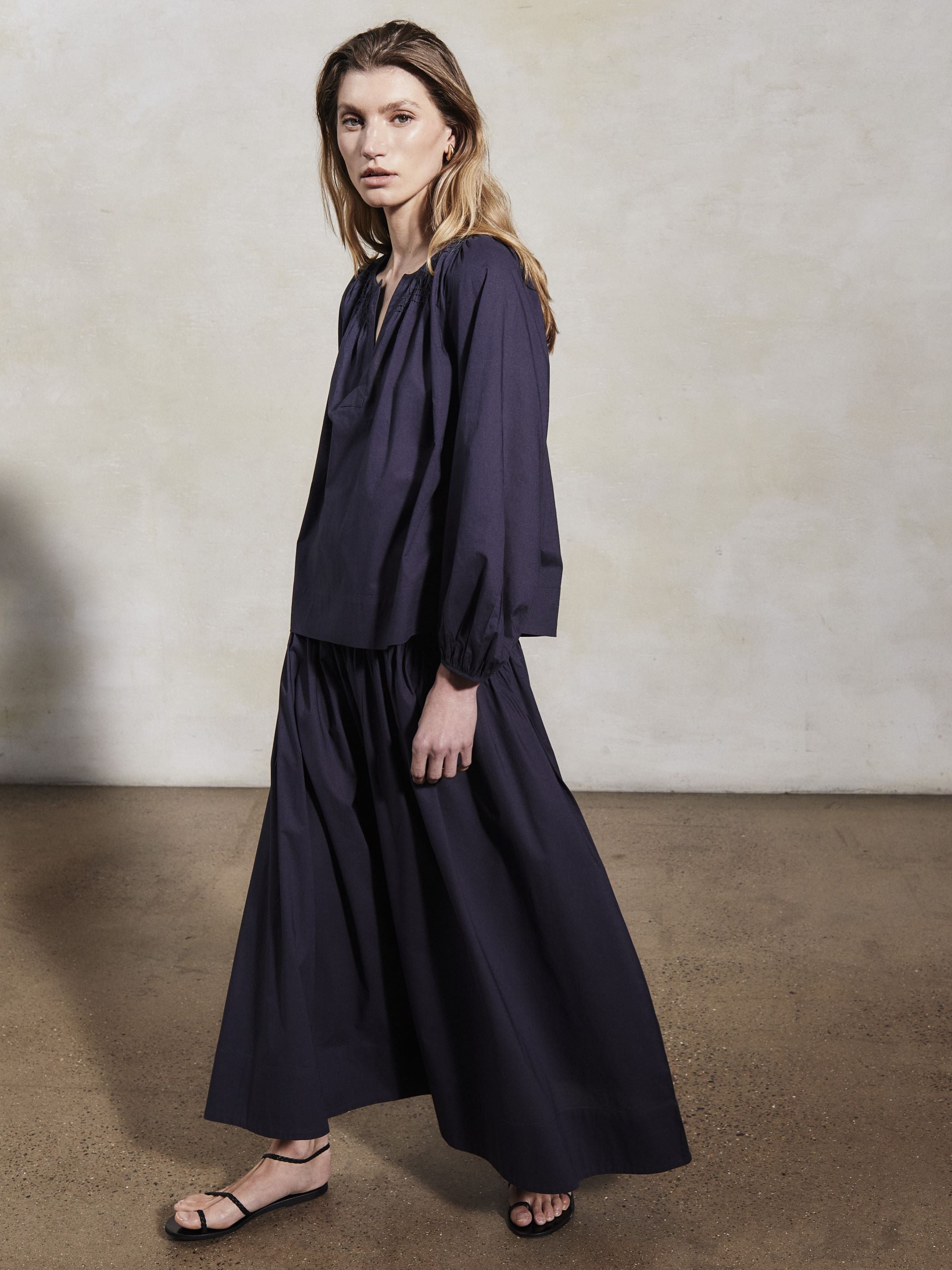 ELIZABETH - Midnight Cotton Blouse - Mondo Corsini