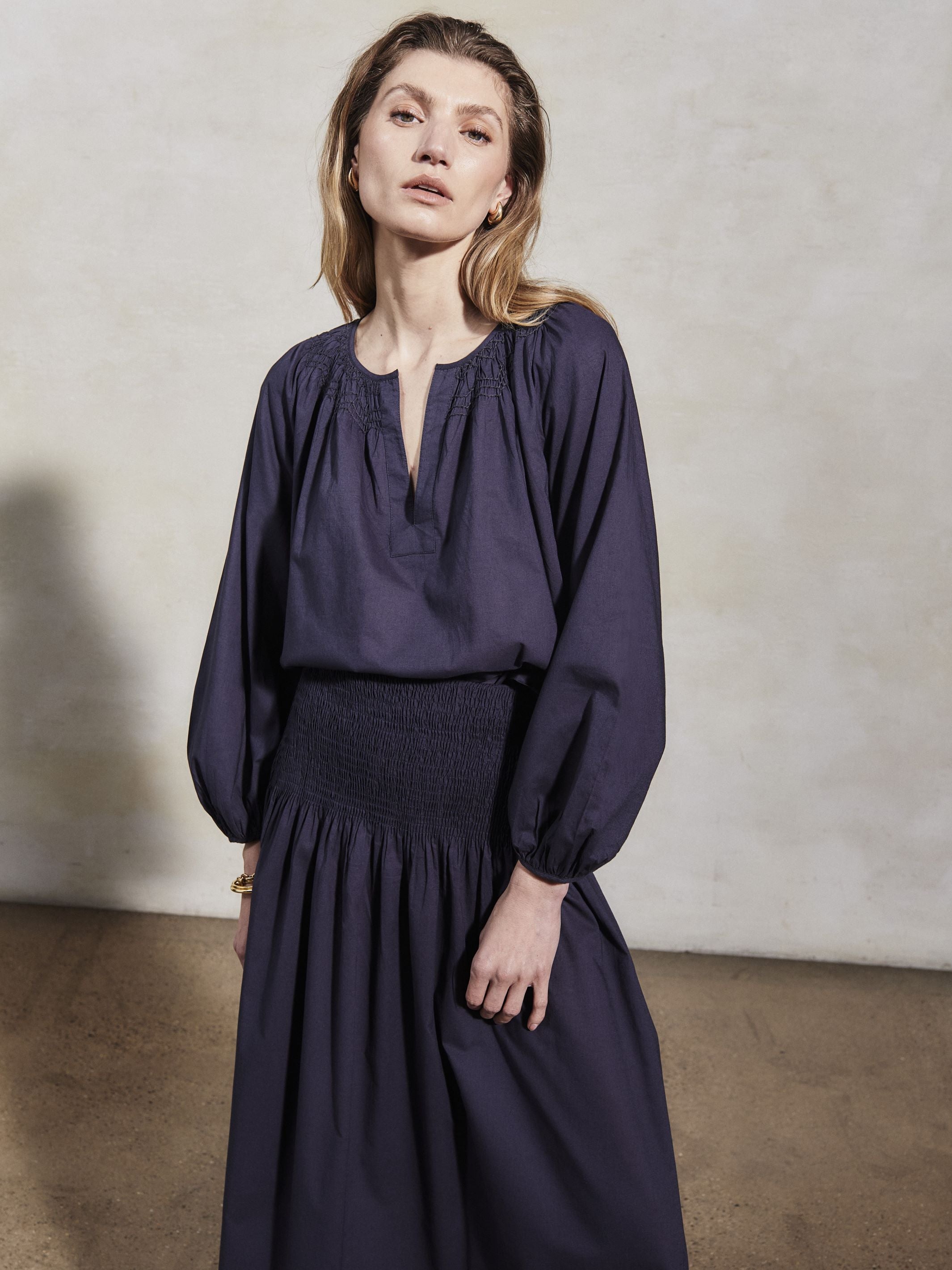 ELIZABETH - Midnight Cotton Blouse - Mondo Corsini