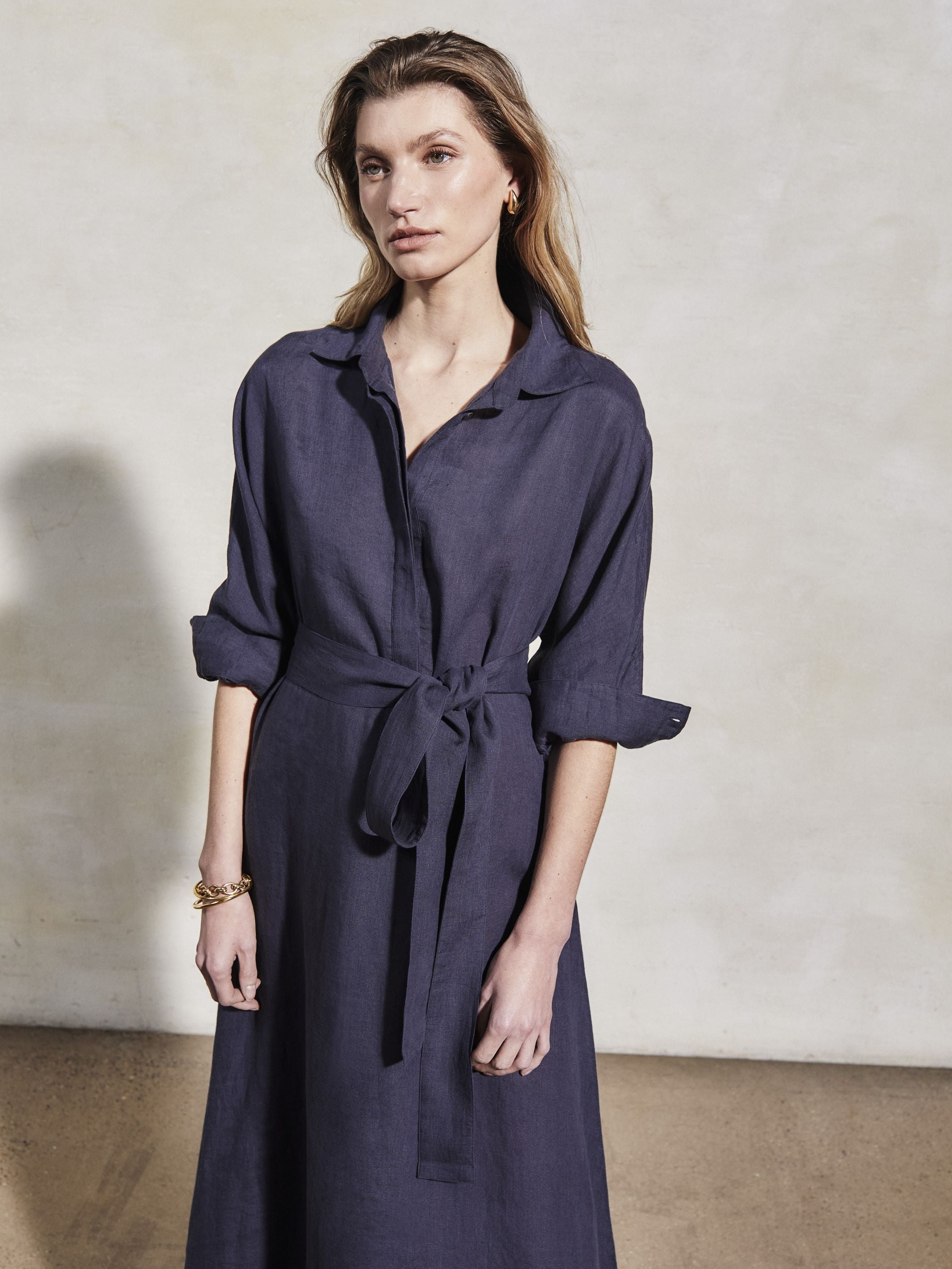 KARA - Midnight Linen Dress - Mondo Corsini