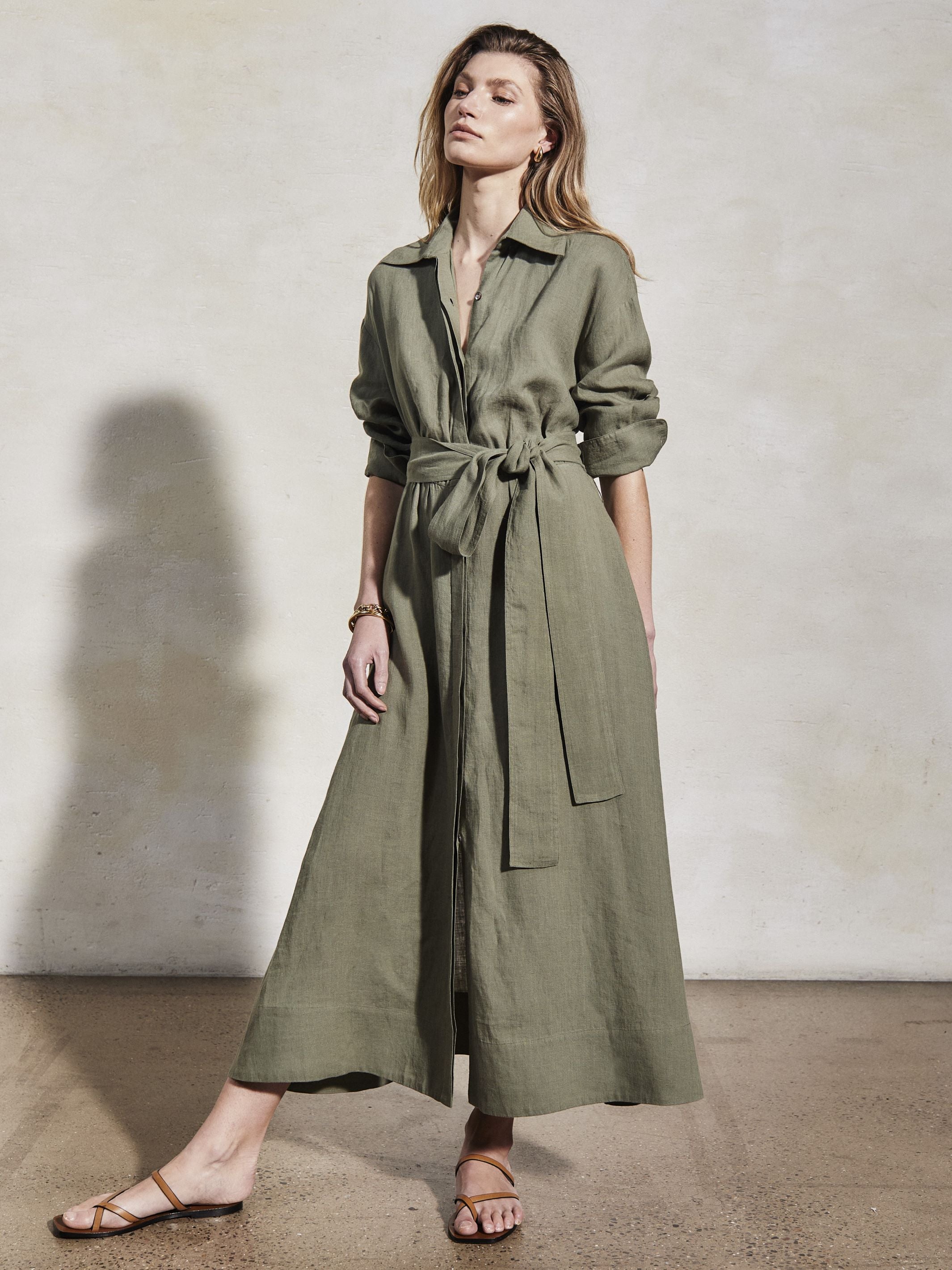 IRA - Moss Linen Dress - Mondo Corsini