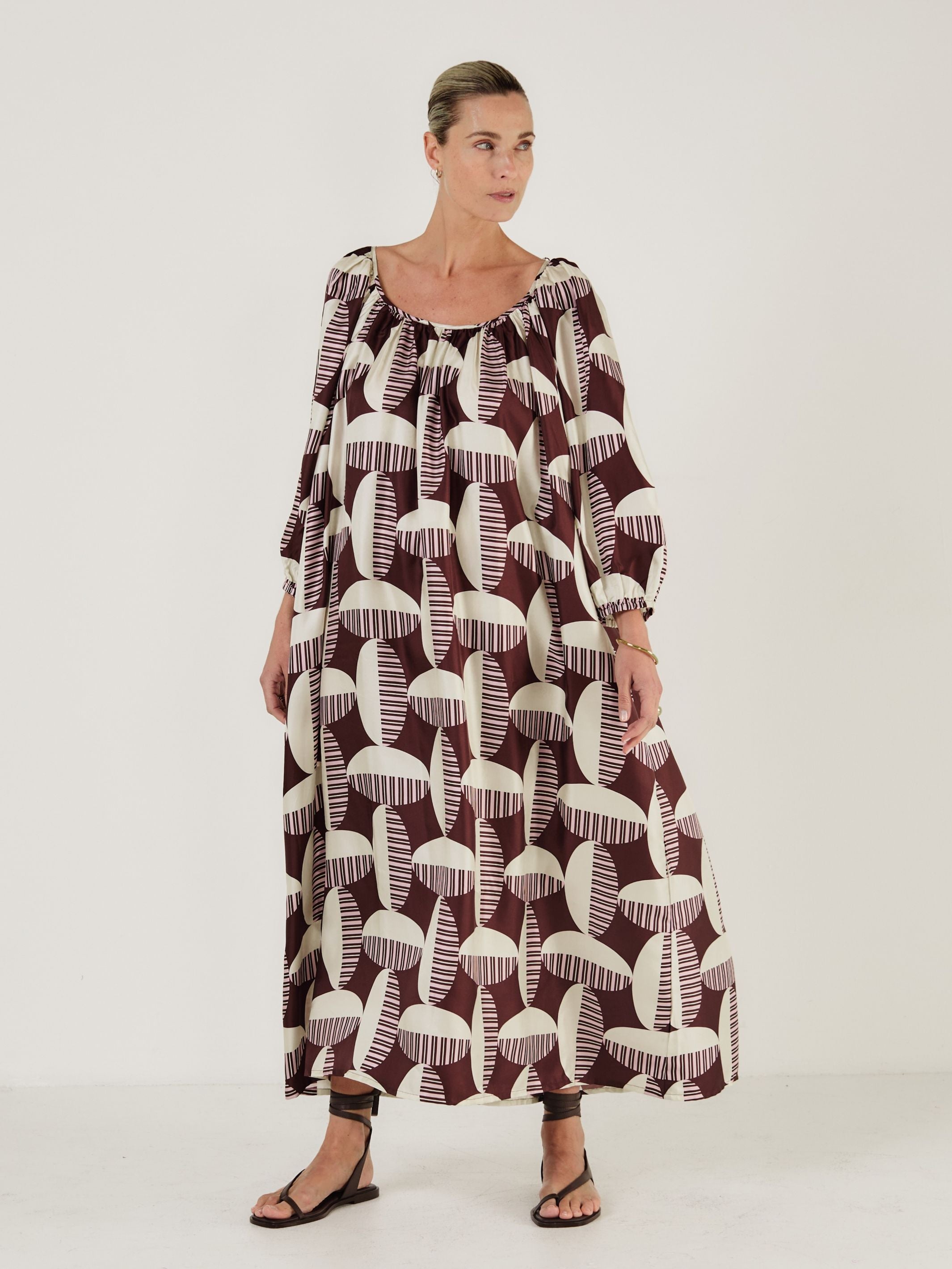 Capri - CACAO CIRCOLO Silk Dress - Mondo Corsini