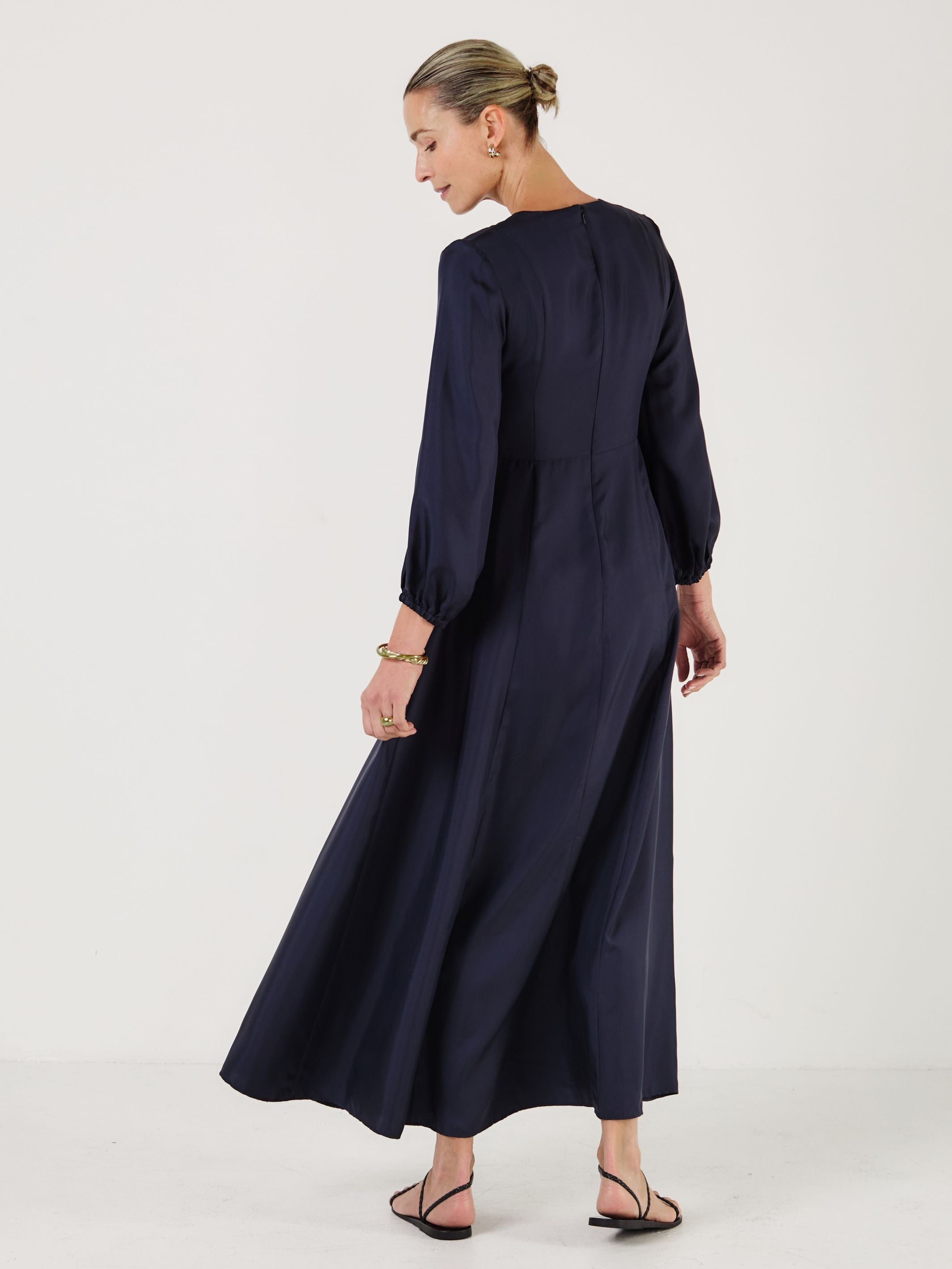Chloe - Midnight Navy Silk Twill Dress - Mondo Corsini