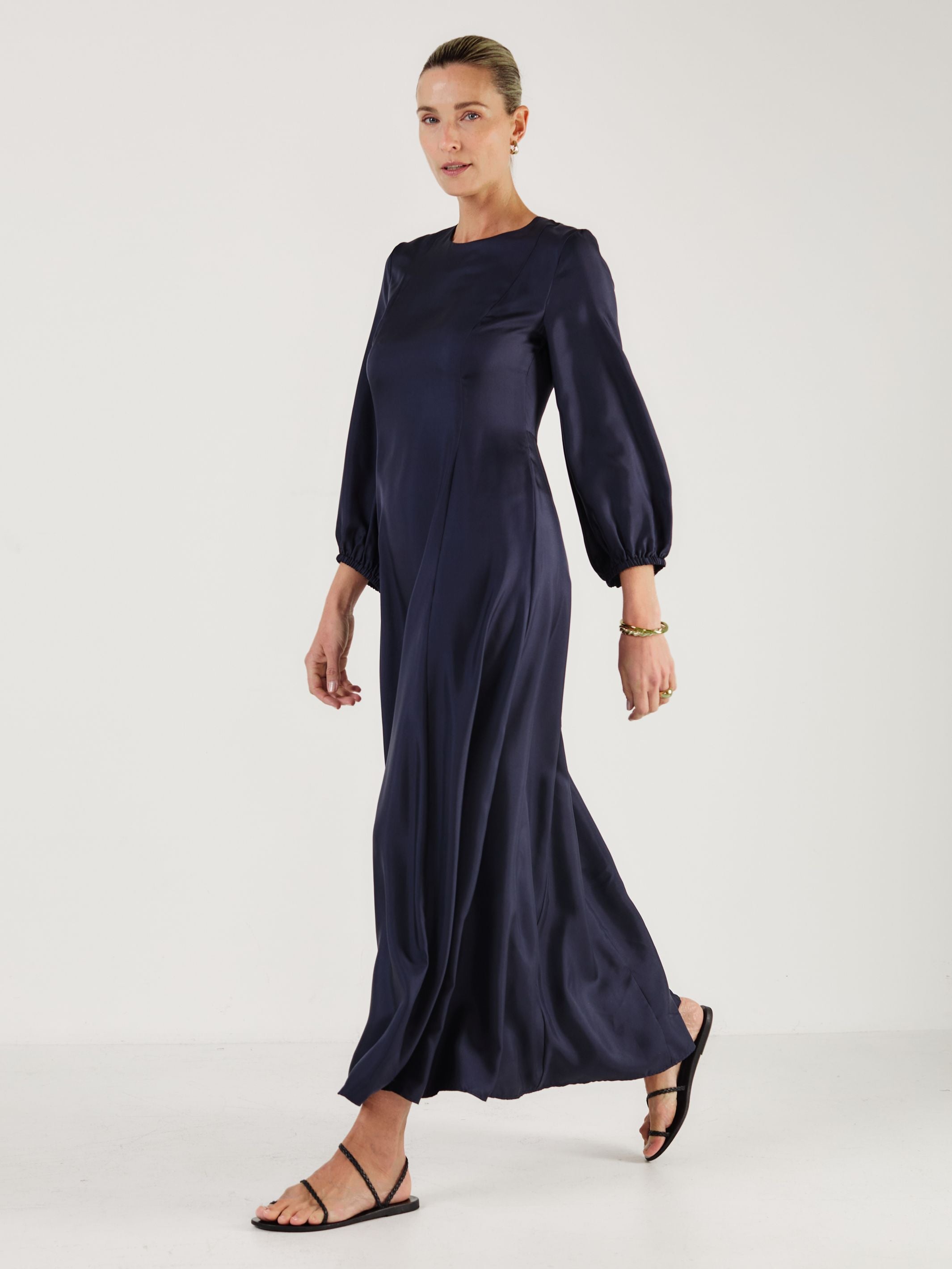 Chloe - Midnight Navy Silk Twill Dress - Mondo Corsini