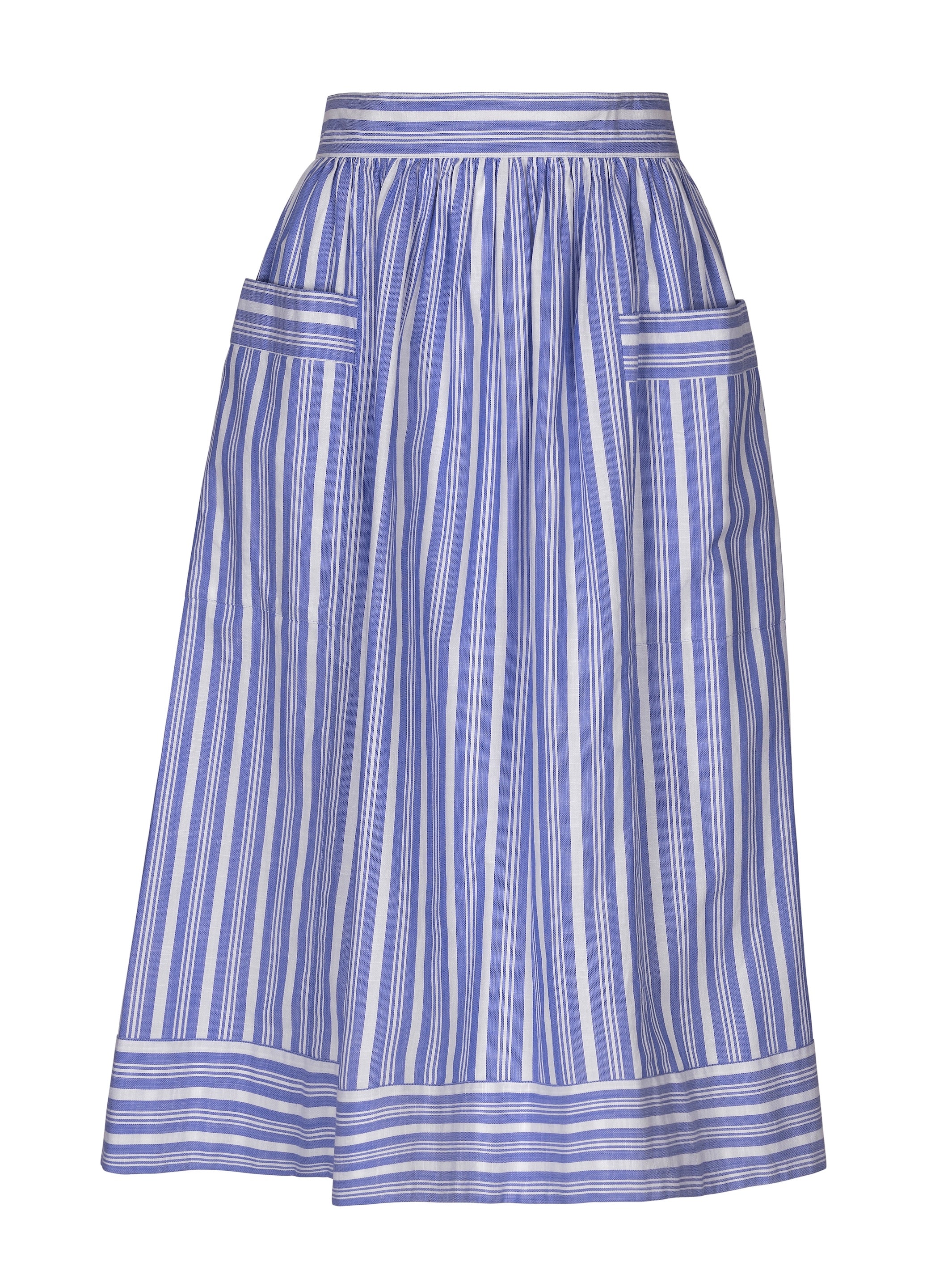 Lulu - Blue Tented Stripe Woven Linen Cotton Skirt