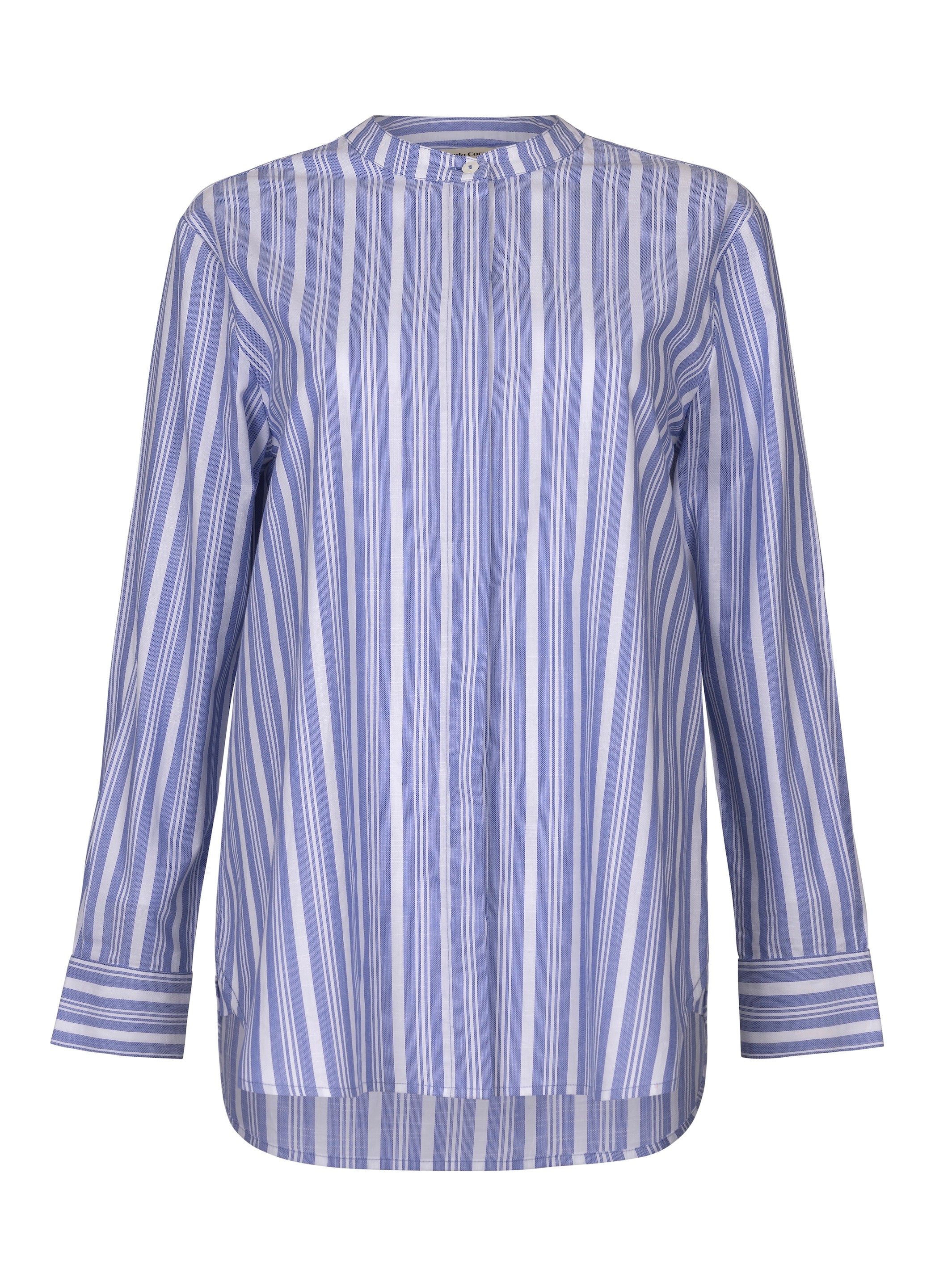 Pierre Shirt - Blue Tented Stripe Woven Linen Cotton