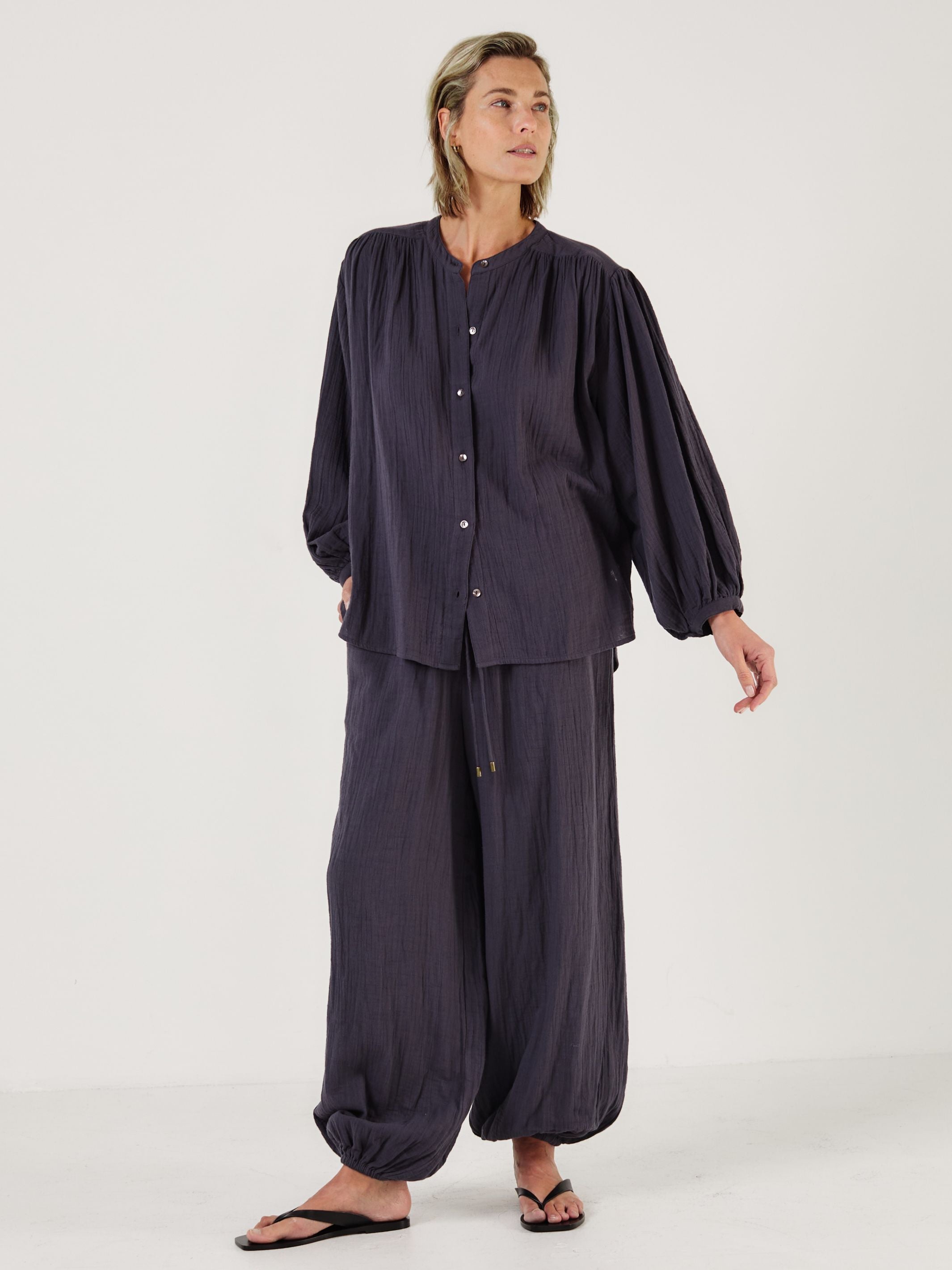Como - Midnight Cotton Gauze Blouse - Mondo Corsini