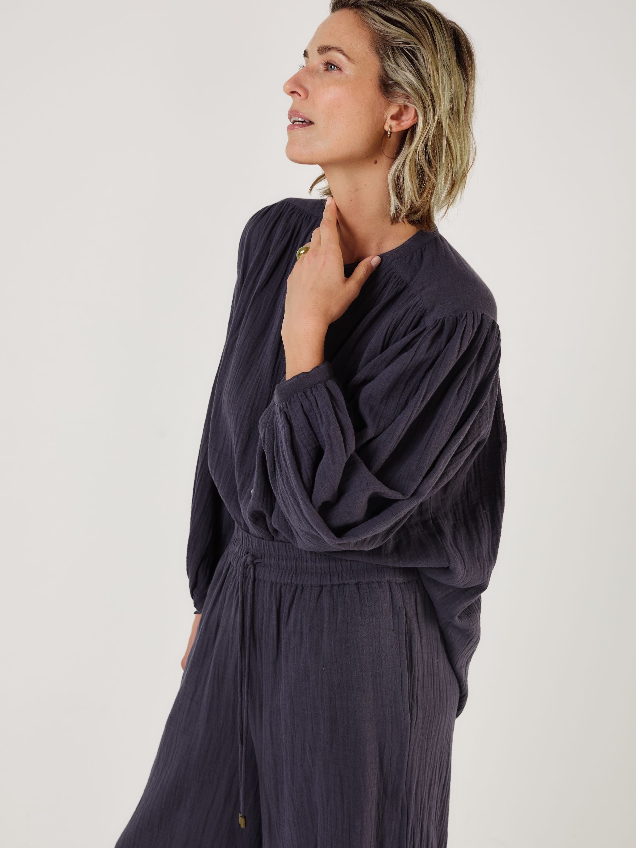 Como - Midnight Cotton Gauze Blouse - Mondo Corsini