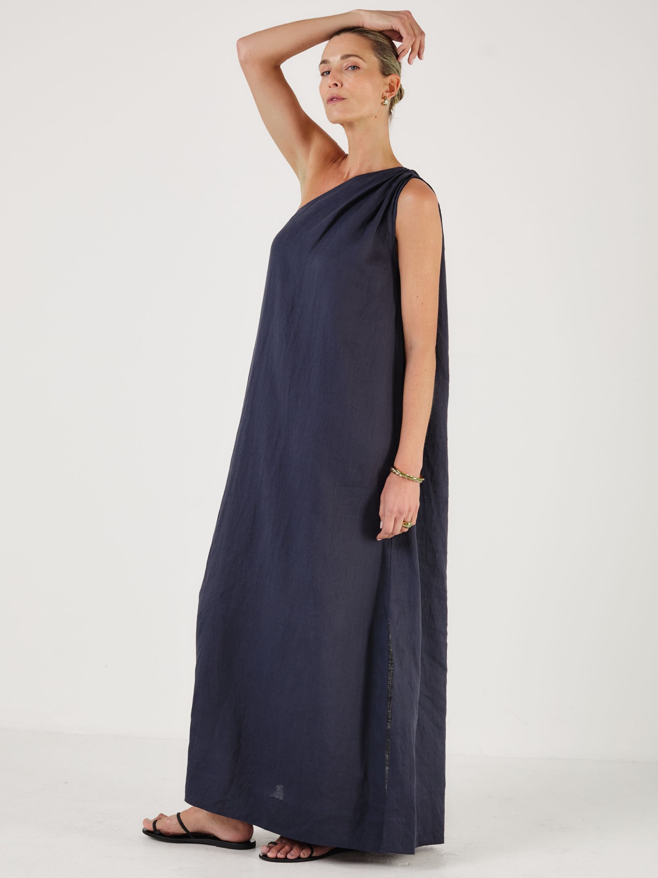 Joan - Midnight Linen Dress - Mondo Corsini
