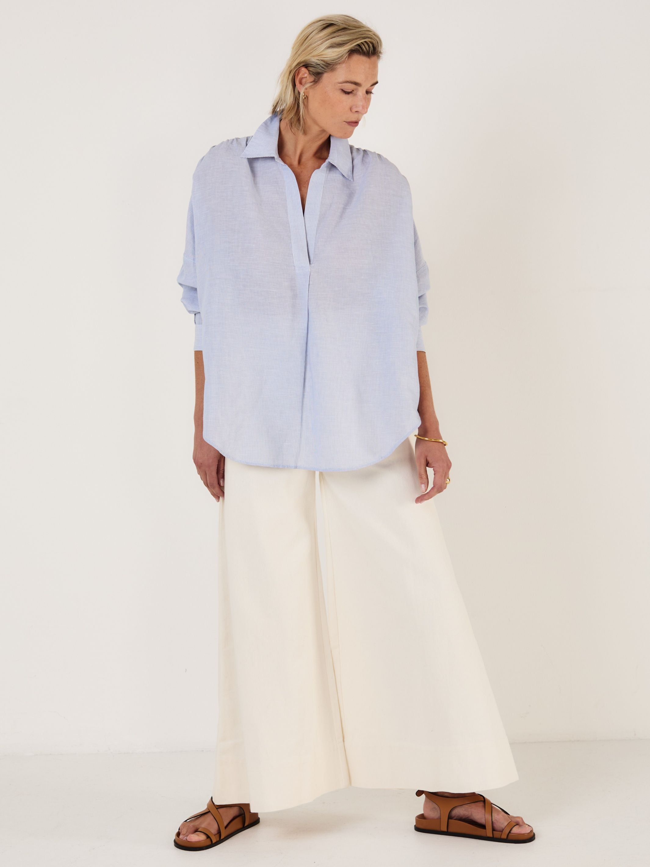 LETIZIA - Blue and White Pinstripe Shirt - Mondo Corsini