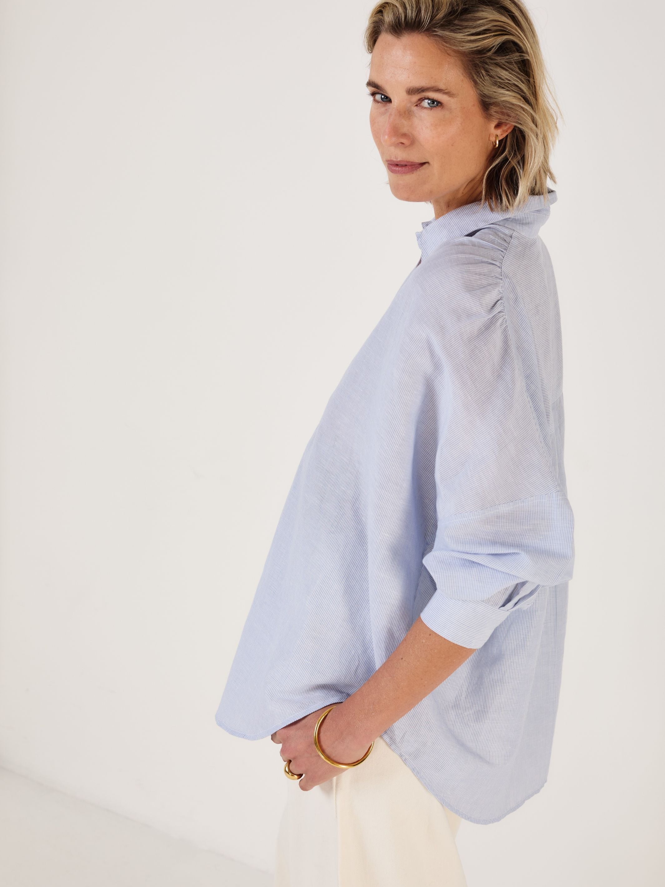 LETIZIA - Blue and White Pinstripe Shirt - Mondo Corsini