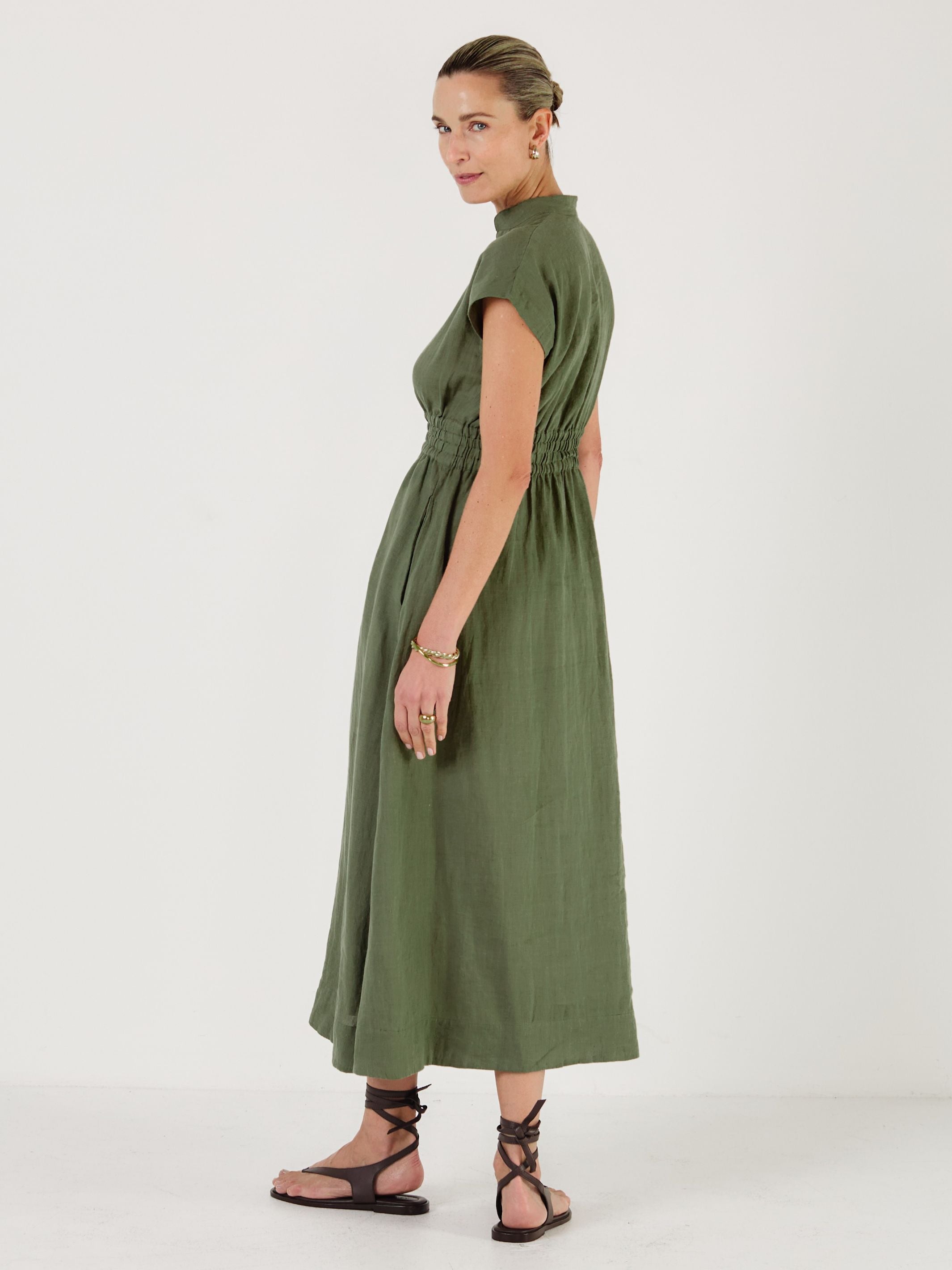 LILY - VERDE Linen Dress - Mondo Corsini