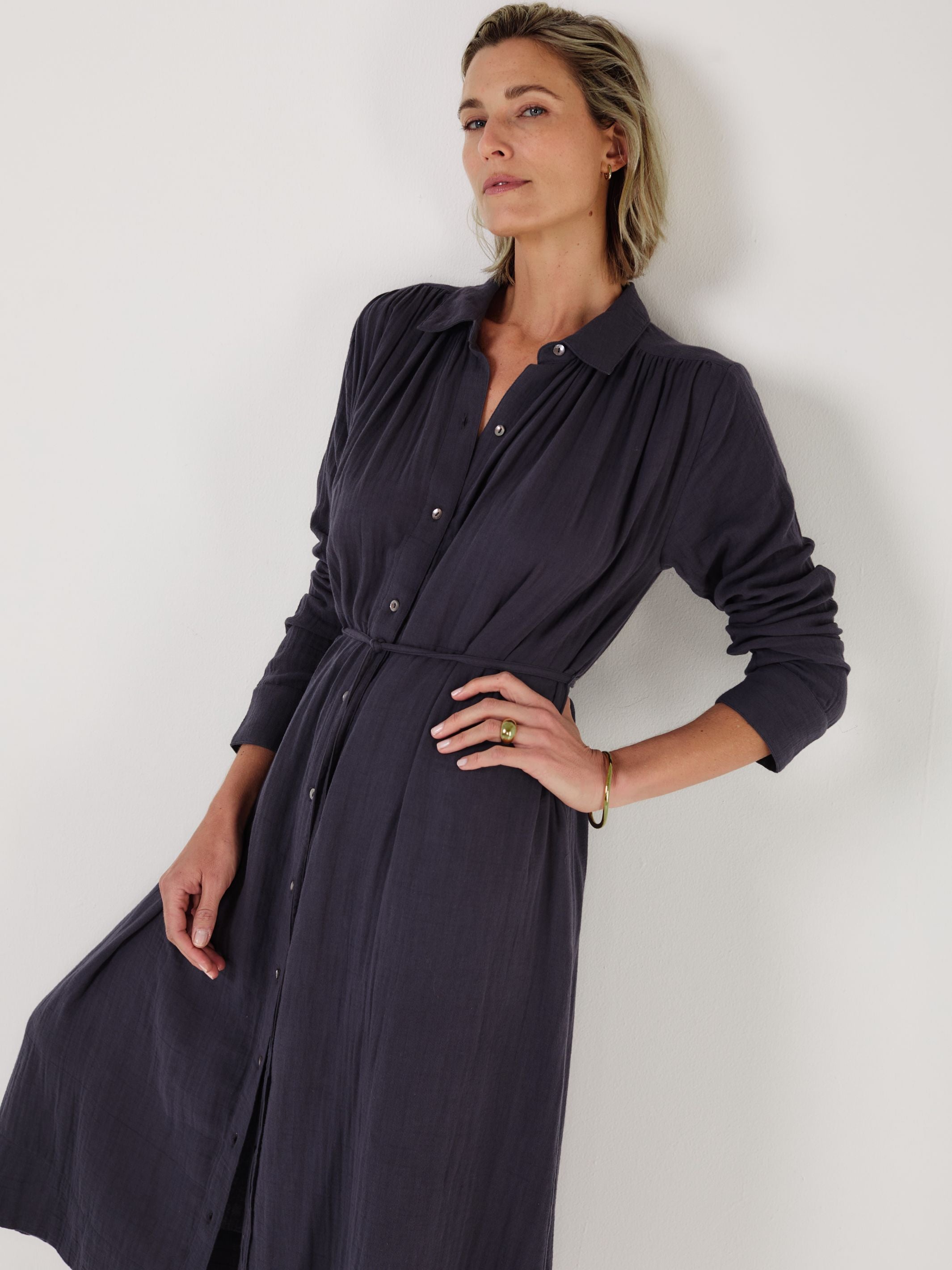 Martha - Midnight Cotton Gauze Dress - Mondo Corsini