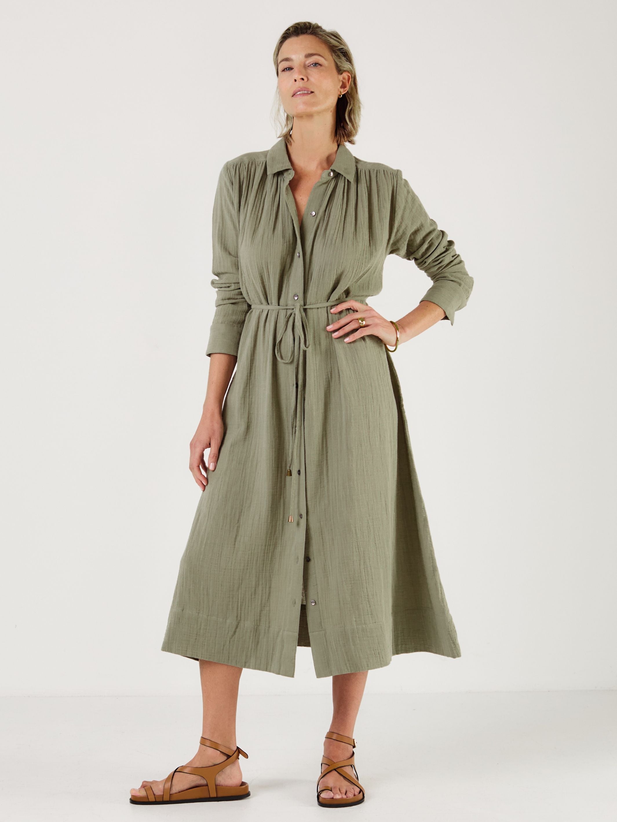 Martha - Olive Cotton Gauze Dress - Mondo Corsini