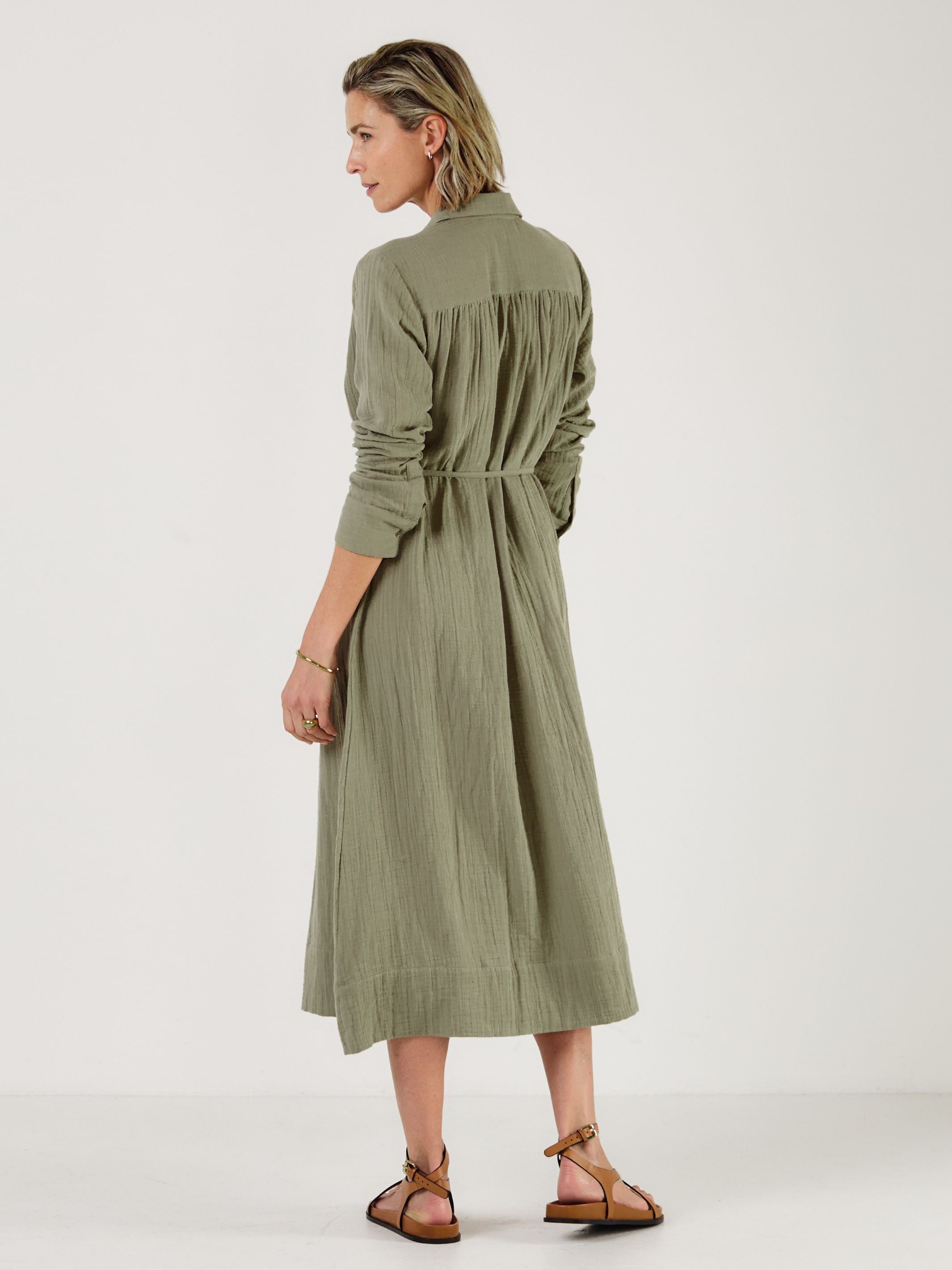 Martha - Olive Cotton Gauze Dress - Mondo Corsini