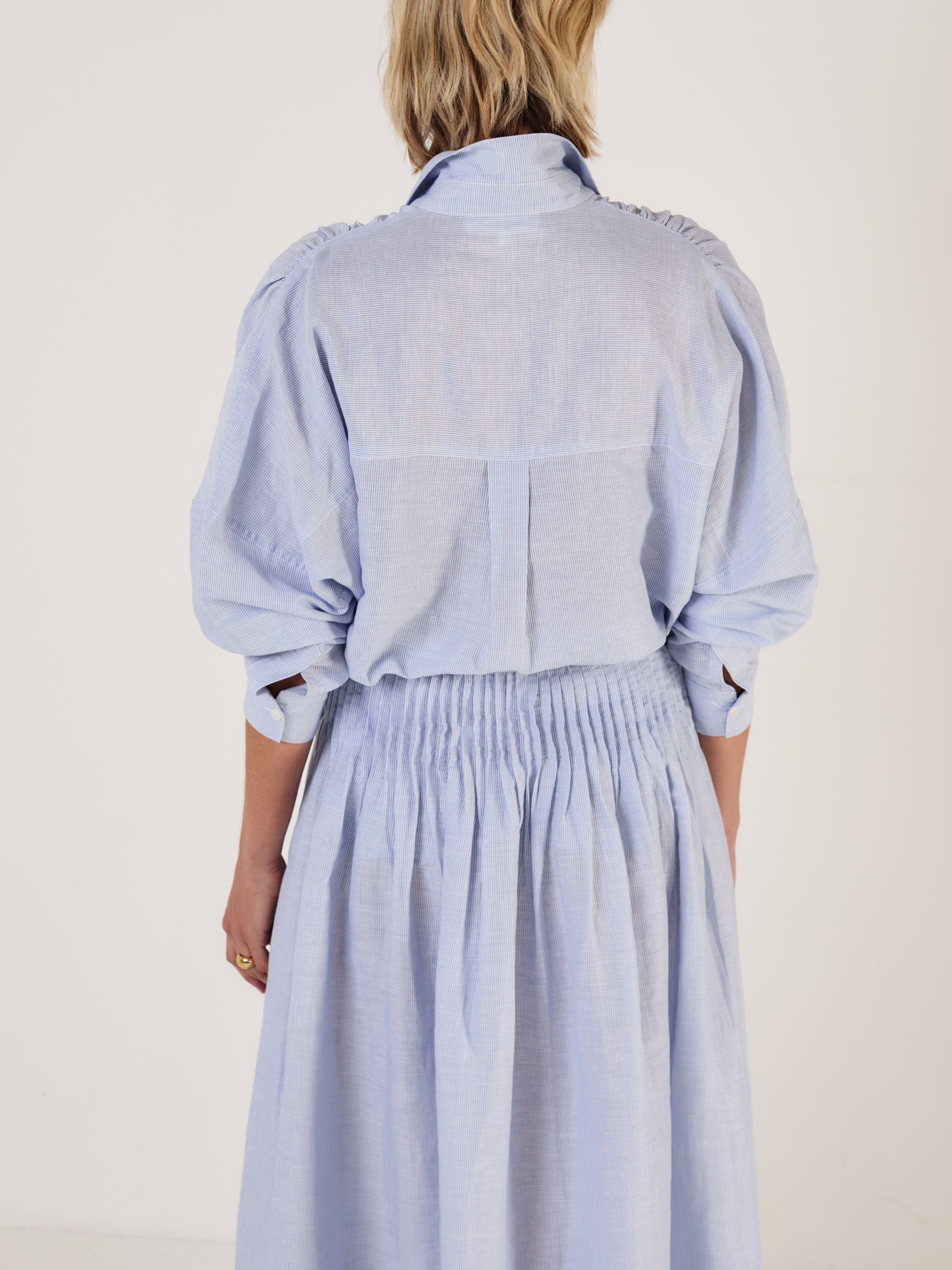 Suki - Blue Pinstripe Linen Cotton Skirt - Mondo Corsini