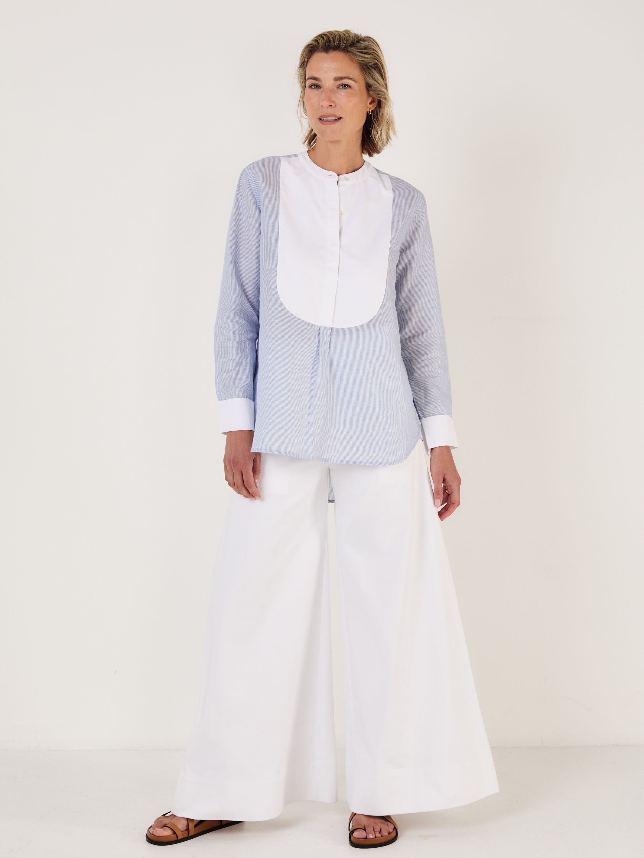 Tuxedo Shirt - Blue and White Pinstripe with contrast bib - Mondo Corsini