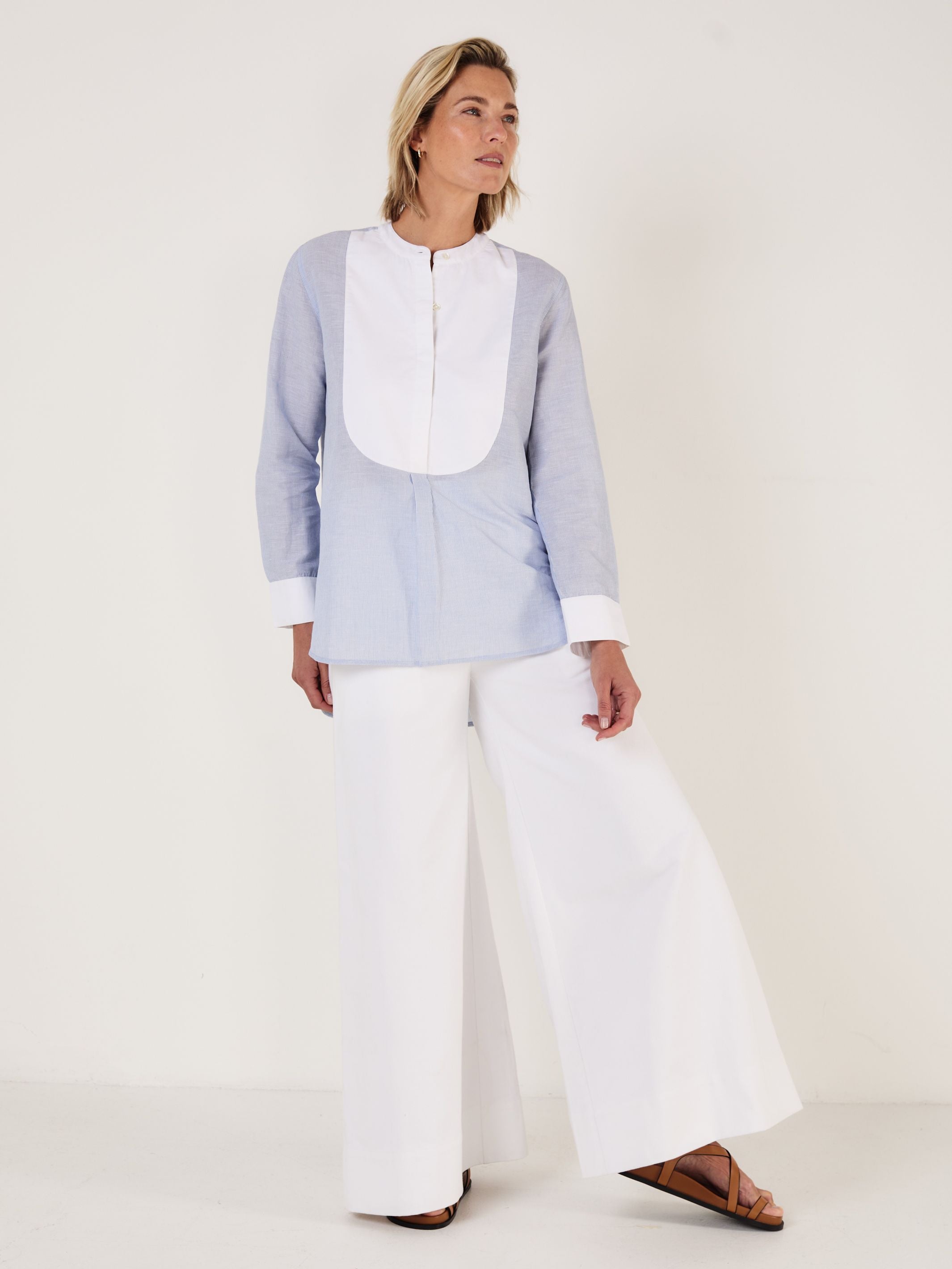 Tuxedo Shirt - Blue and White Pinstripe with contrast bib - Mondo Corsini