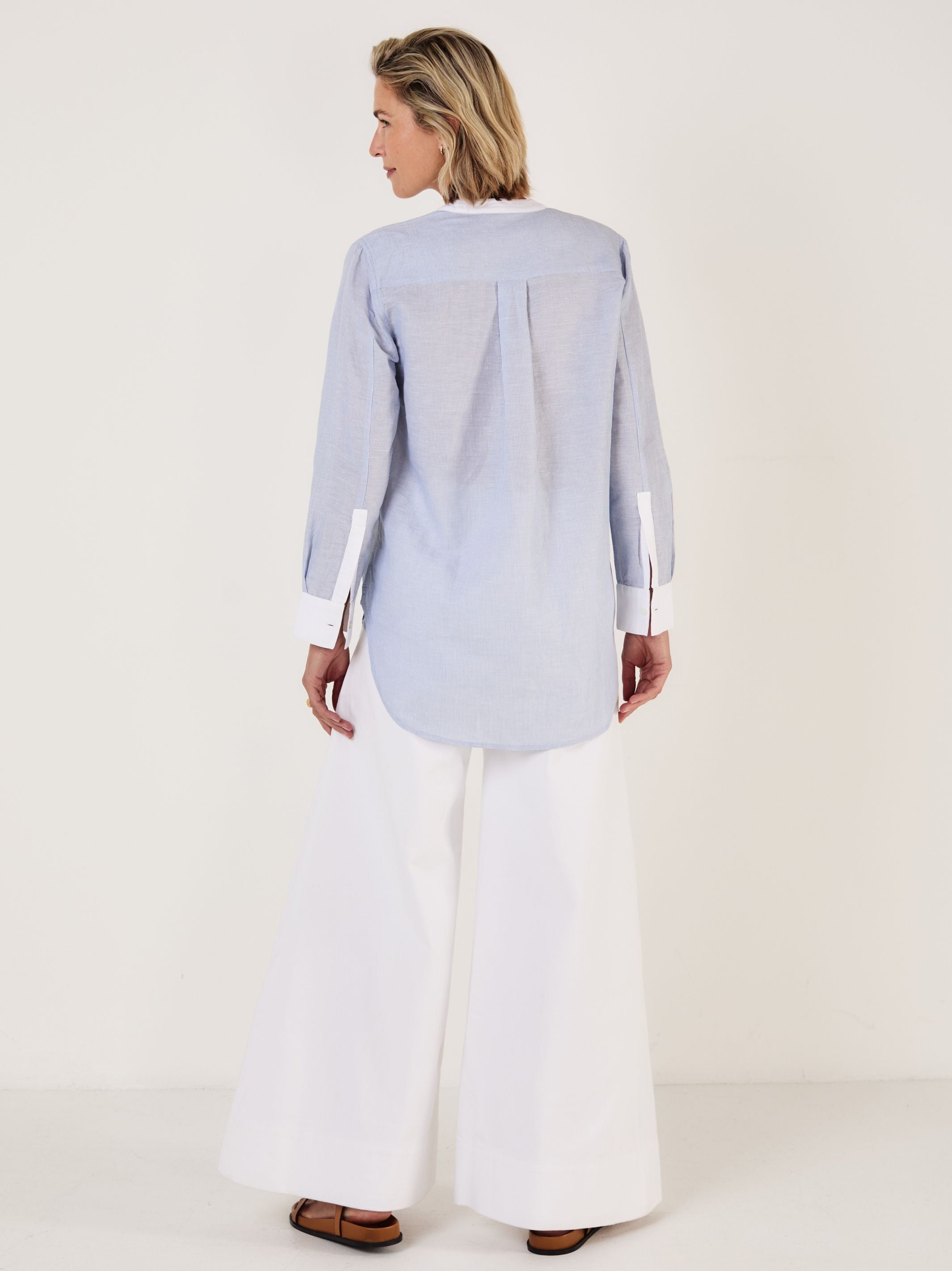 Tuxedo Shirt - Blue and White Pinstripe with contrast bib - Mondo Corsini