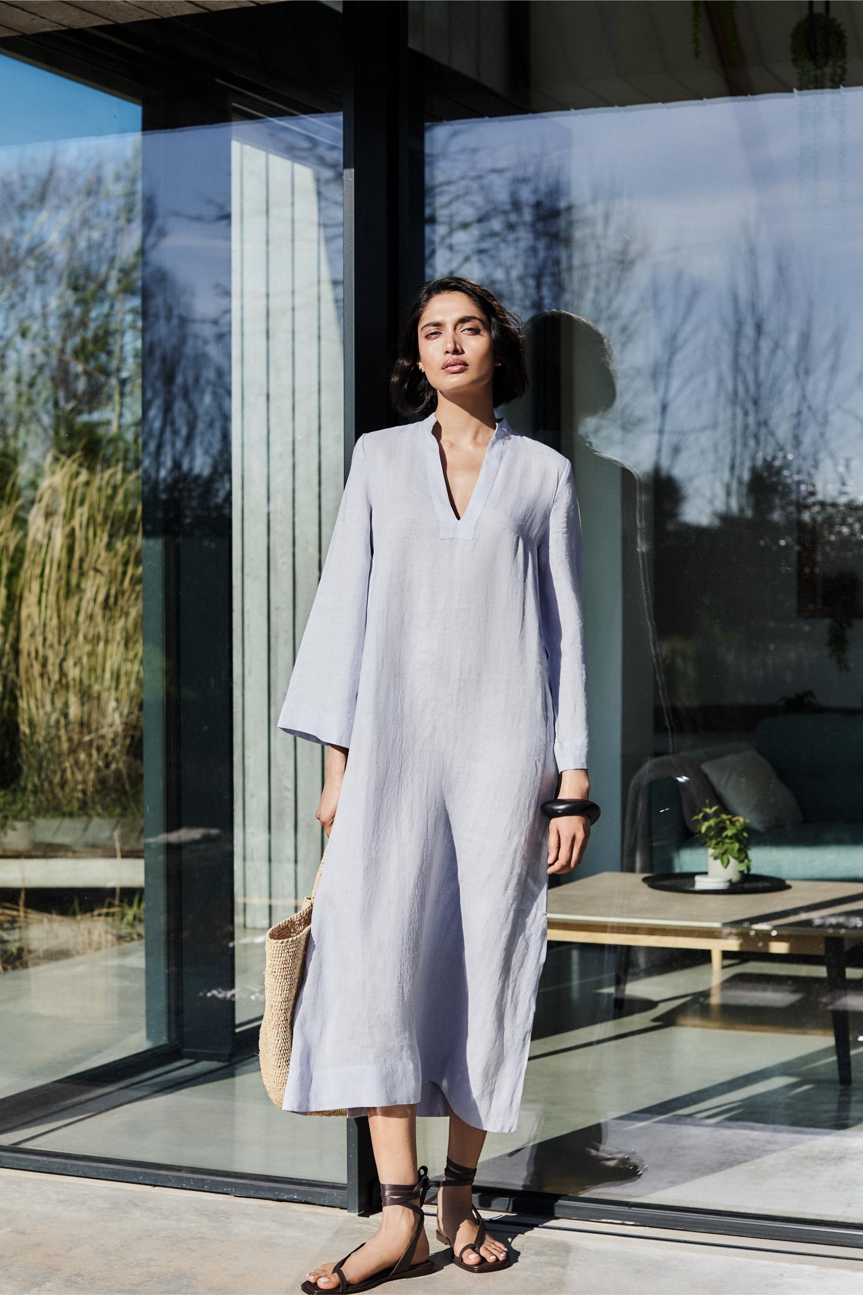 CLAIRE MIST LINEN KAFTAN - Mondo Corsini