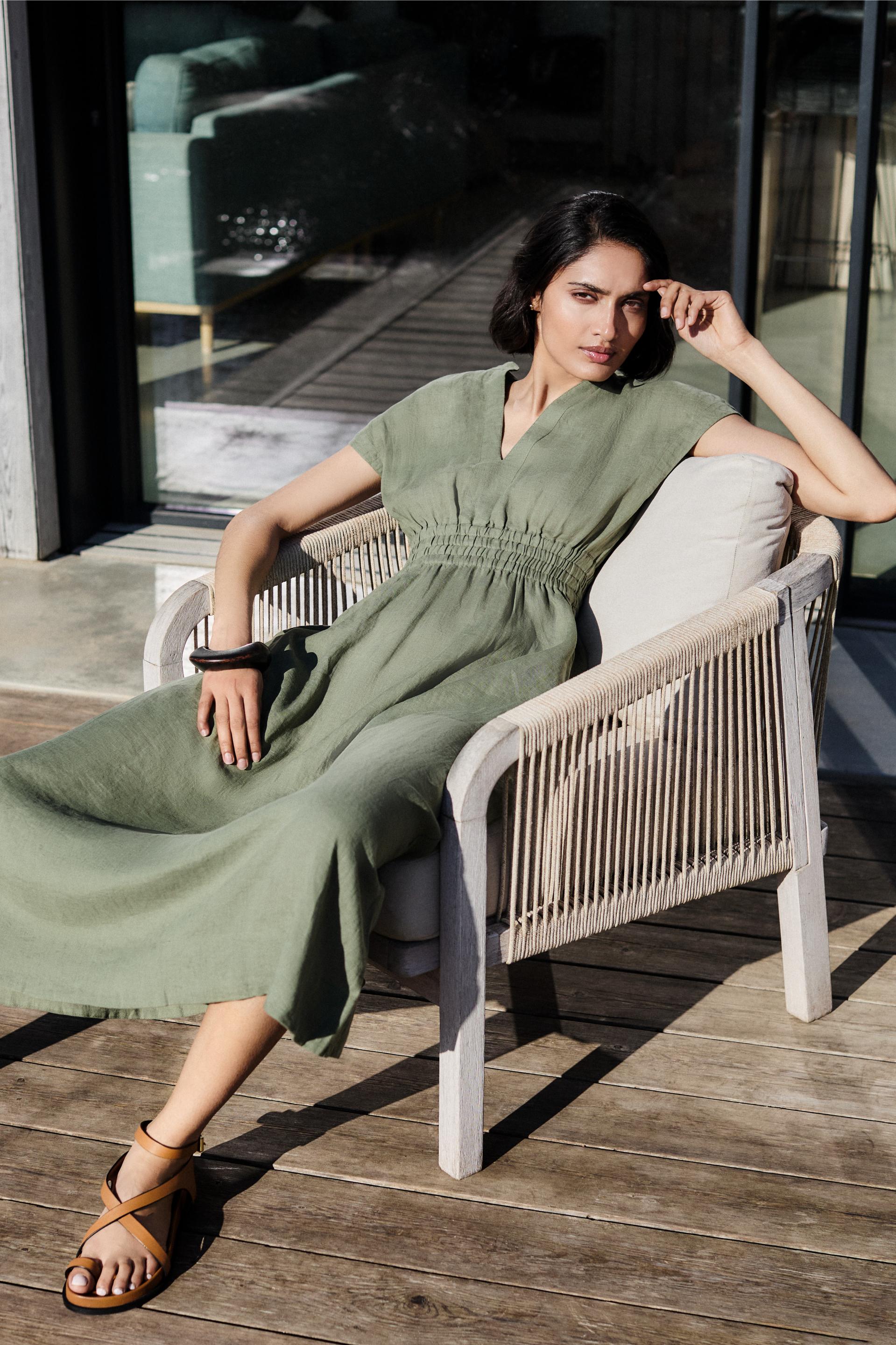 LILY - VERDE Linen Dress - Mondo Corsini