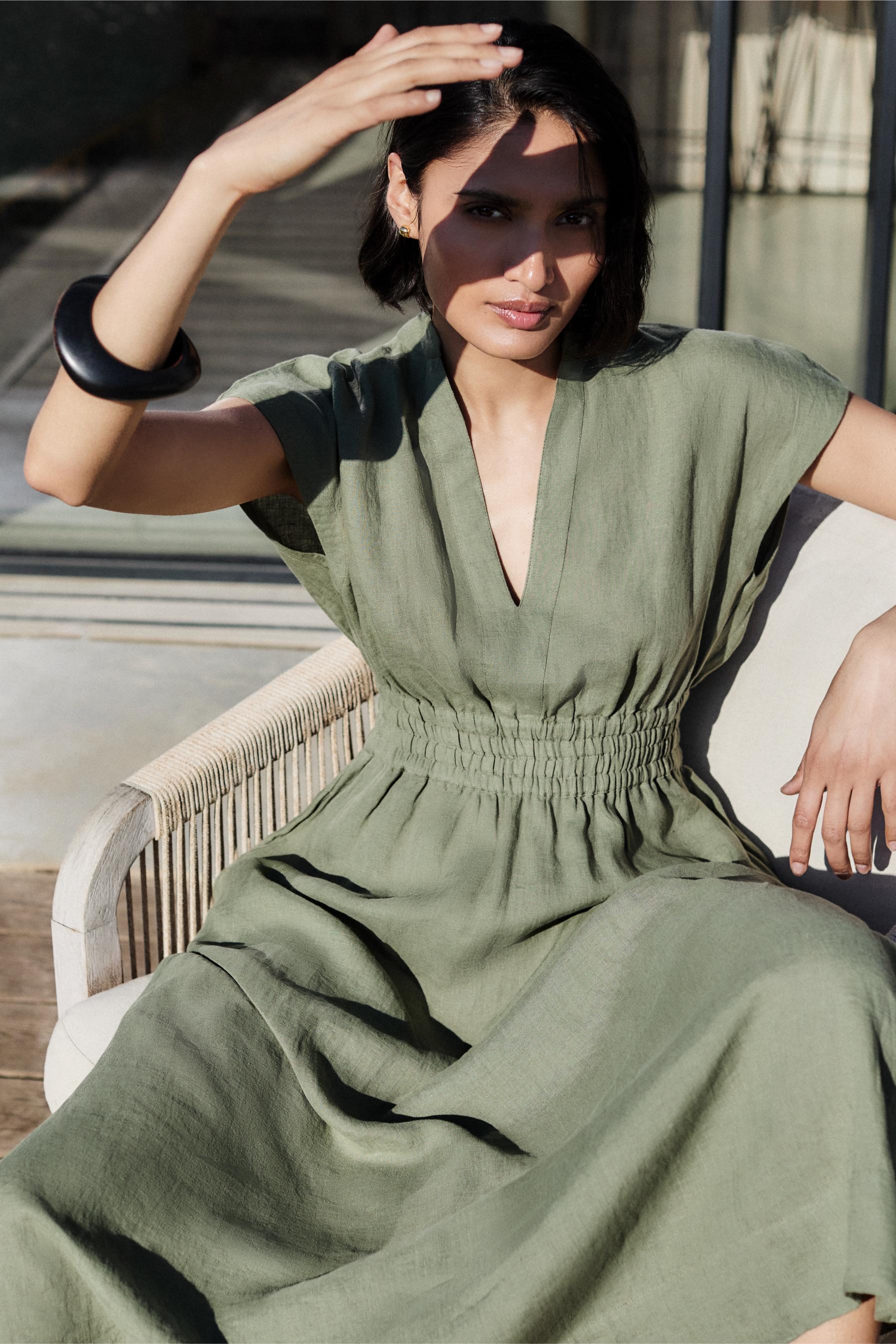 LILY - VERDE Linen Dress - Mondo Corsini