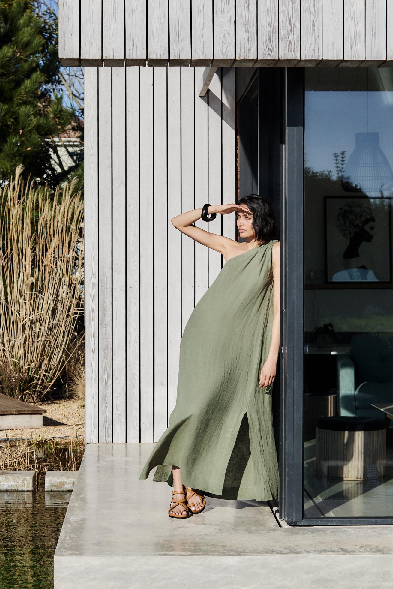 Joan - VERDE Linen Dress - Mondo Corsini