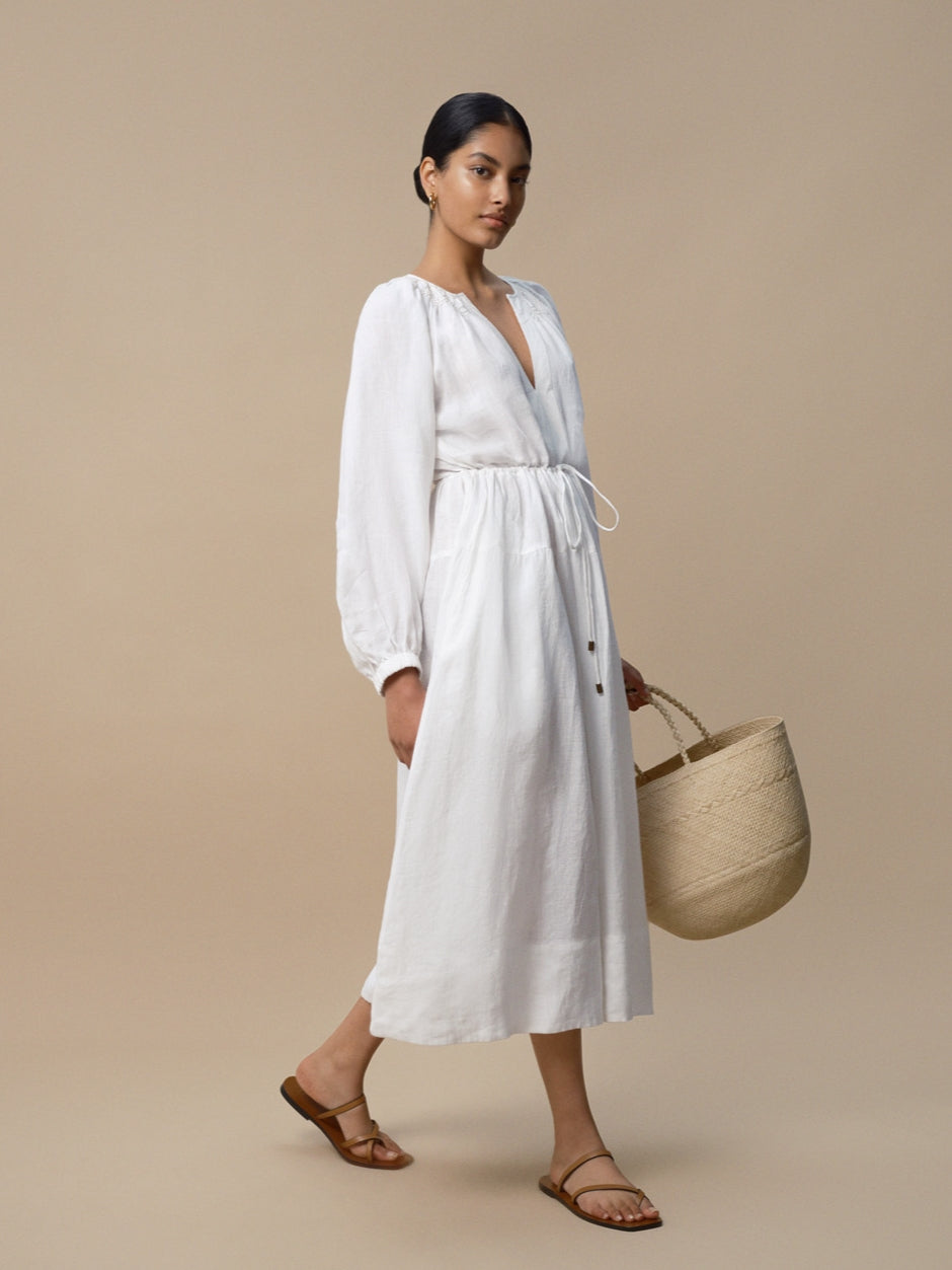 Victorine - White Linen Dress - Mondo Corsini