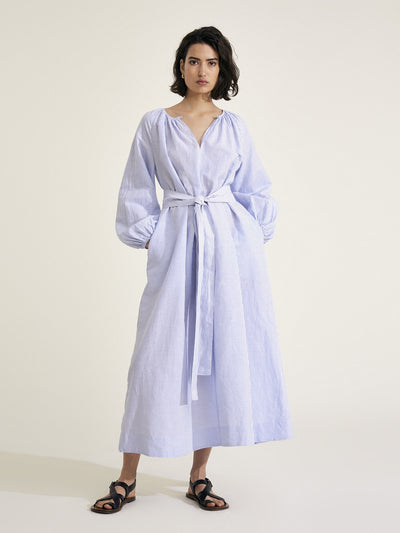 APHRODITE - Blue and White Stripe Dress - Mondo Corsini
