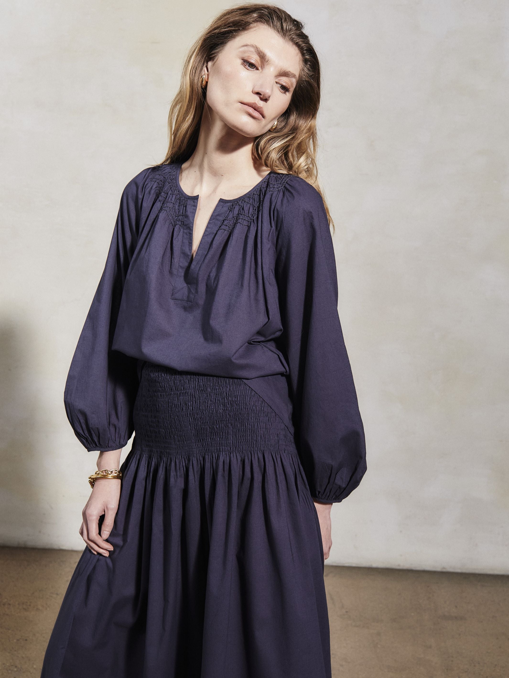 ELIZABETH - Midnight Cotton Blouse - Mondo Corsini