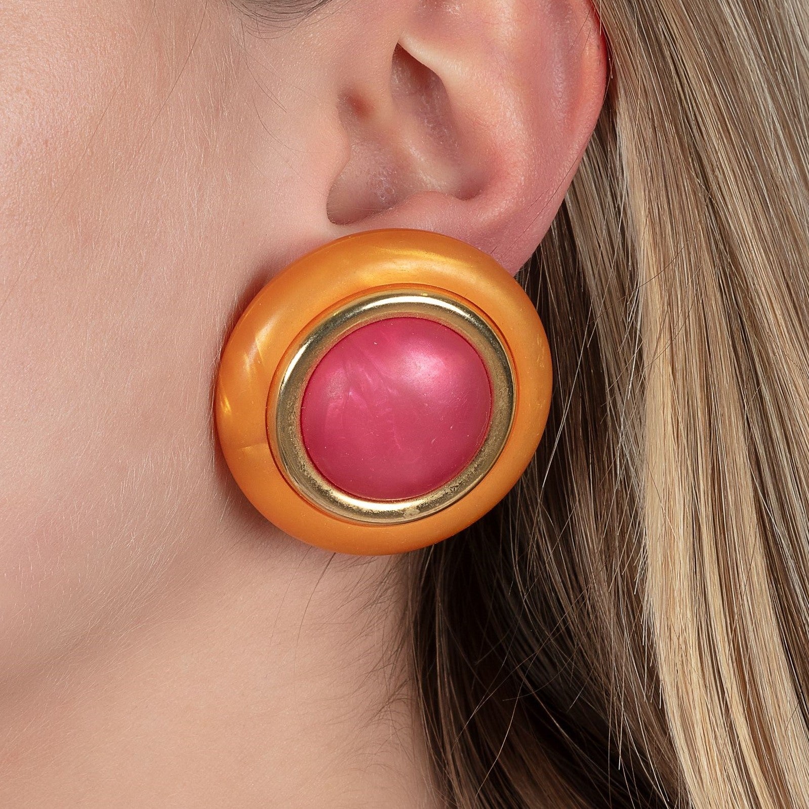 Vintage Orange and Pink Disc Earrings - Mondo Corsini