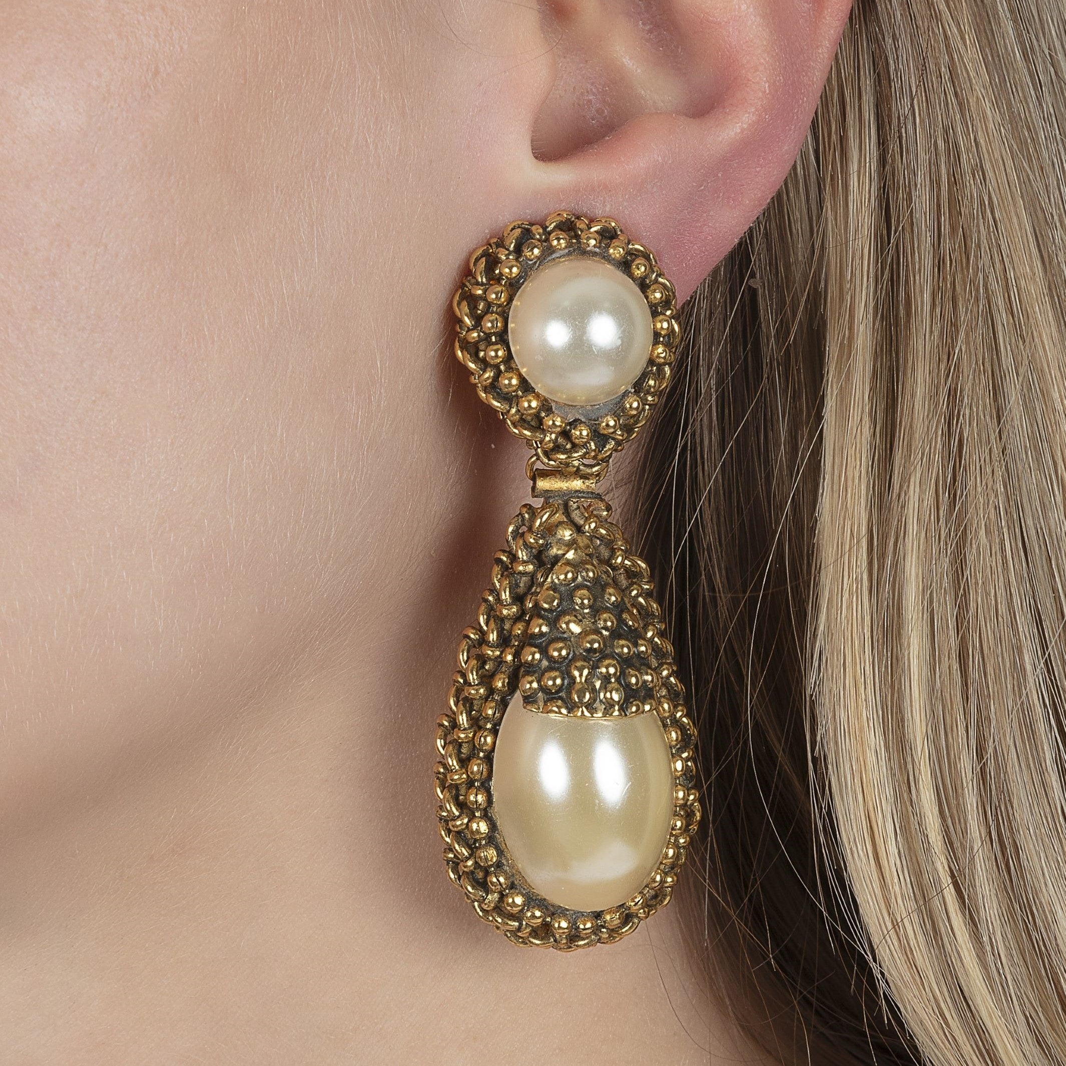 Vintage Gold Drop Pearl Earrings - Mondo Corsini