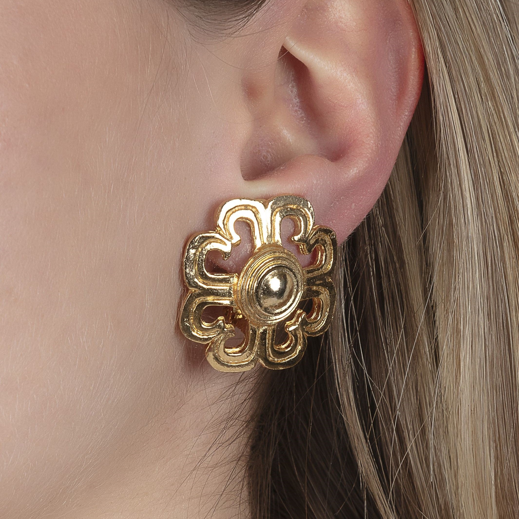 Vintage Gold Four Leaf Clover Earrings - Mondo Corsini