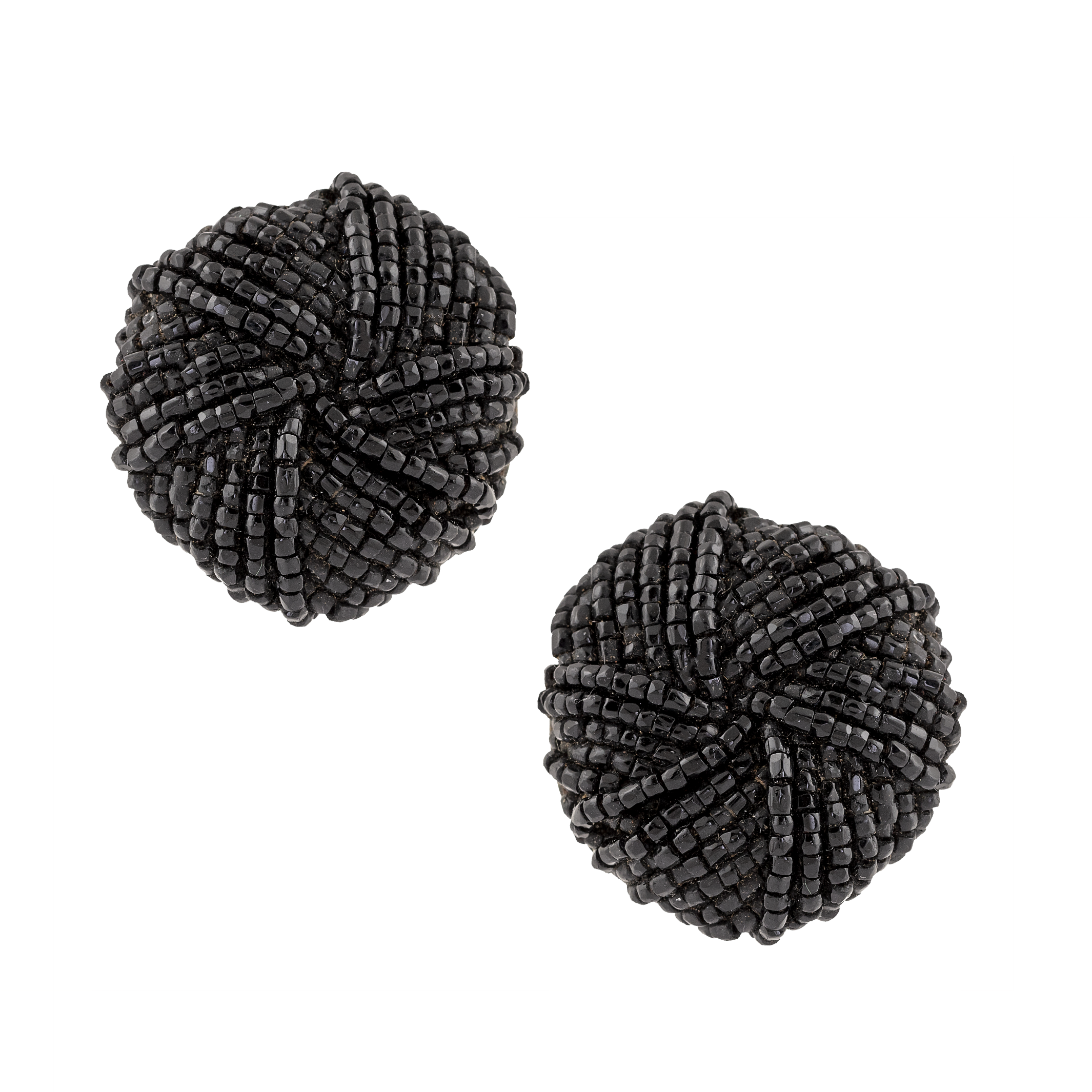 Vintage Black Beaded Dome Earrings - Mondo Corsini