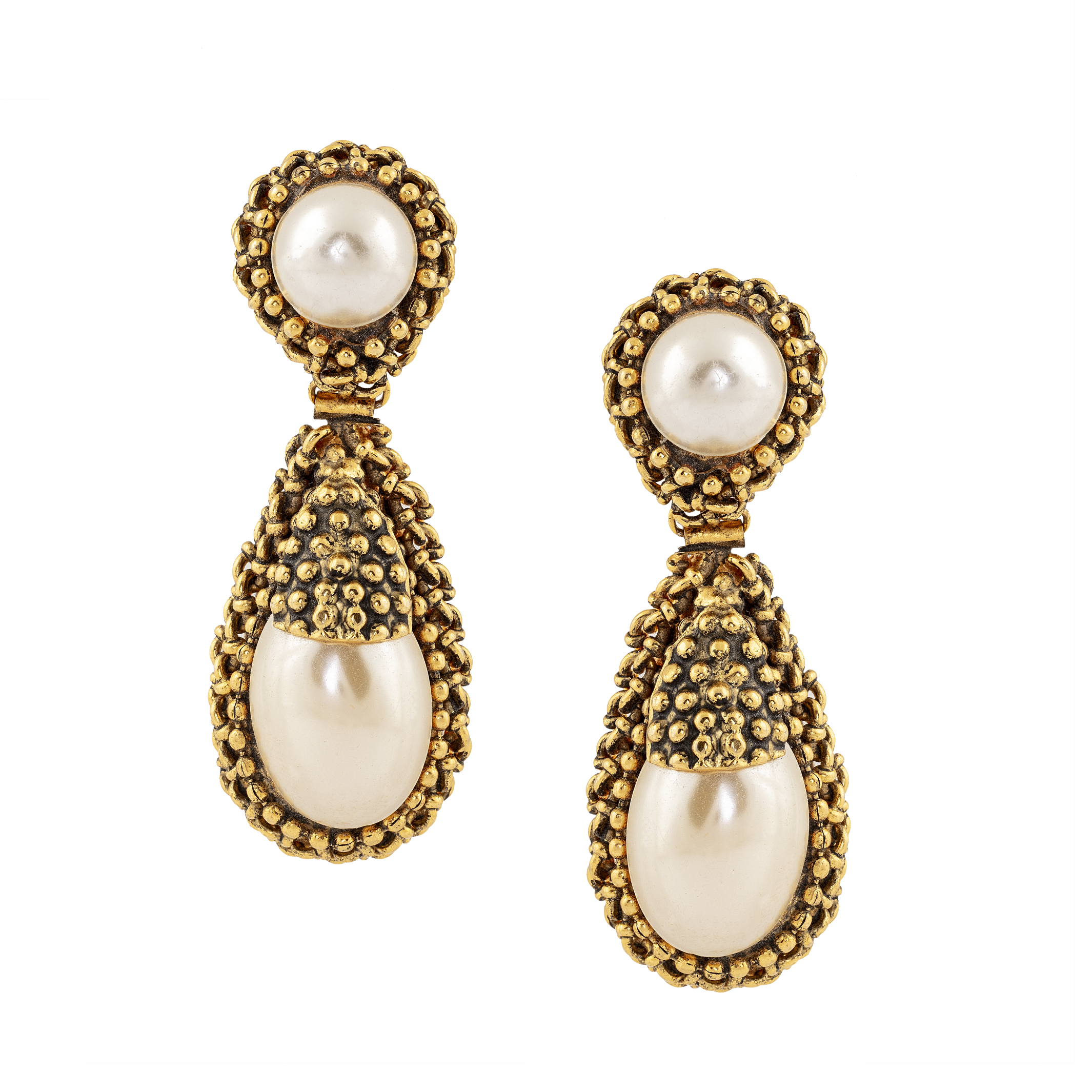 Vintage Gold Drop Pearl Earrings - Mondo Corsini