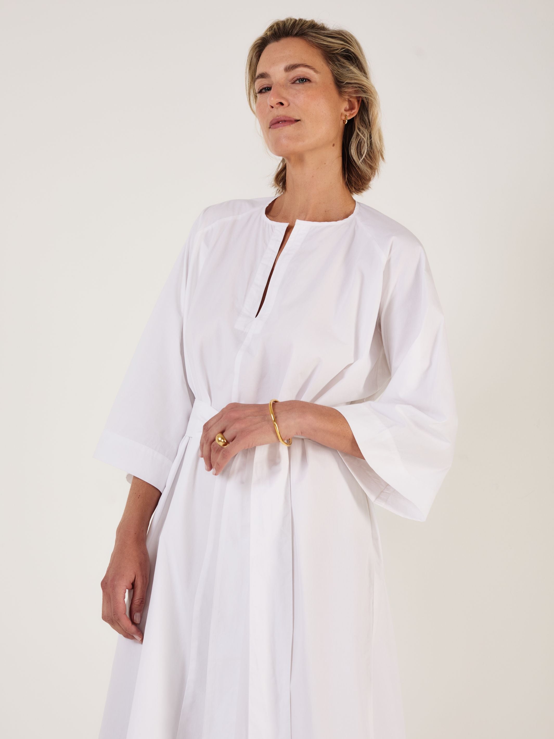 APHRODITE - White Bell Sleeved Dress - Mondo Corsini