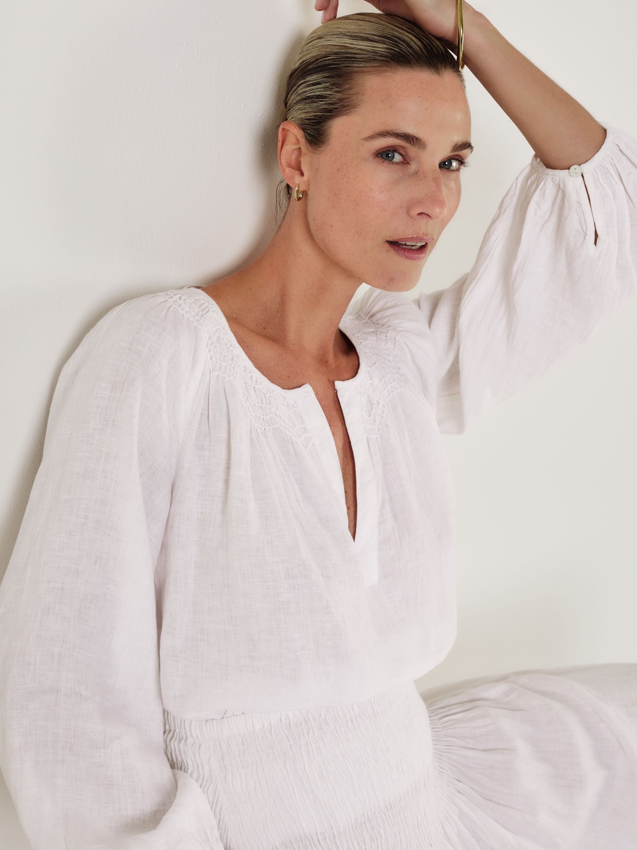 ELIZABETH - White Linen Blouse - Mondo Corsini