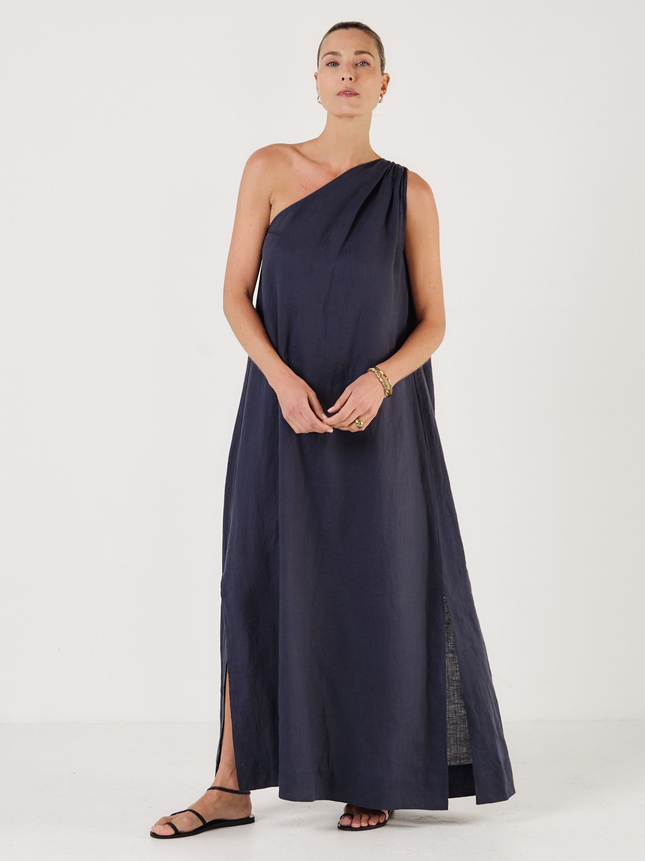 Joan - Midnight Linen Dress - Mondo Corsini