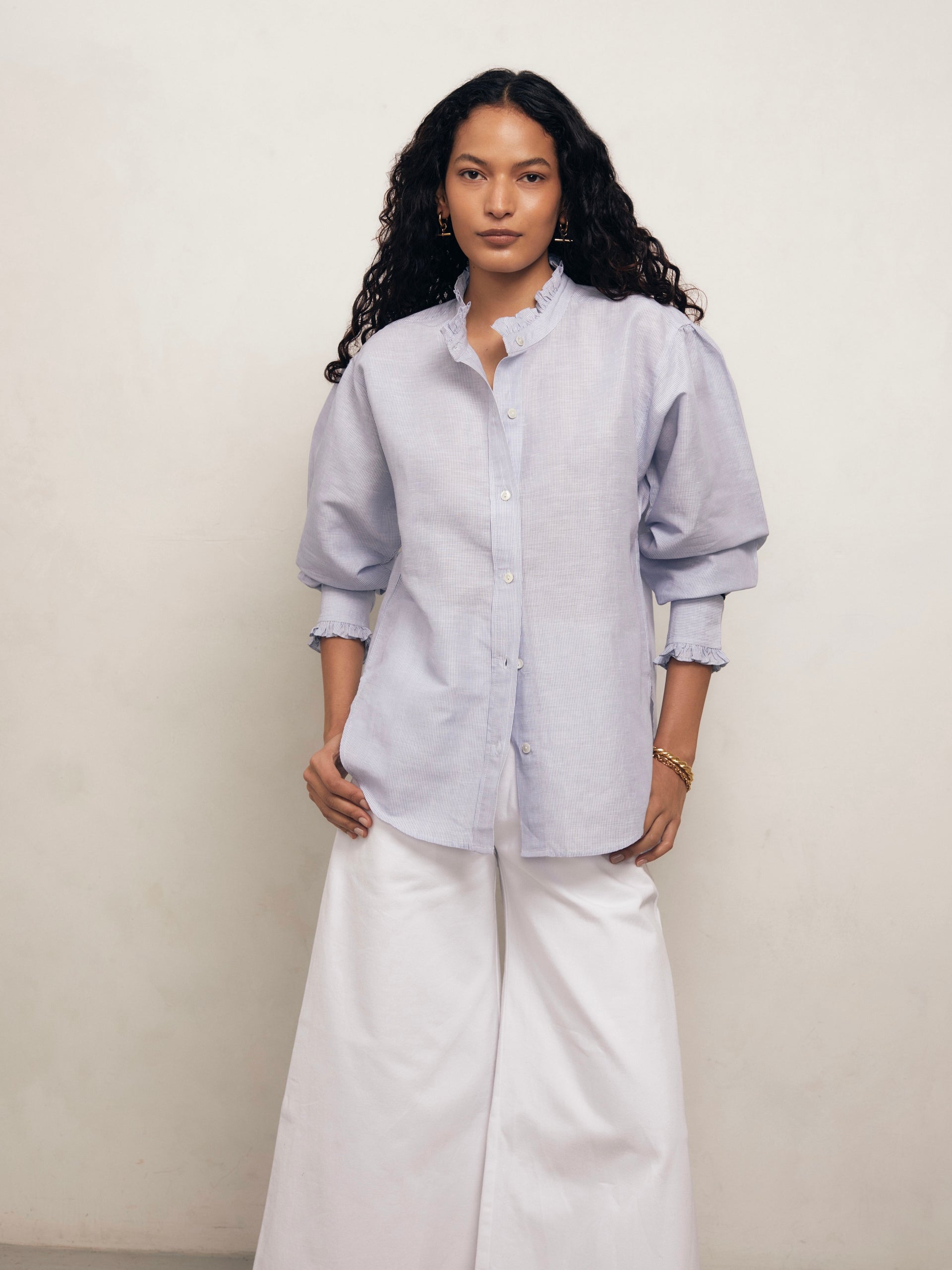 JO Blue Pinstripe Linen Weave