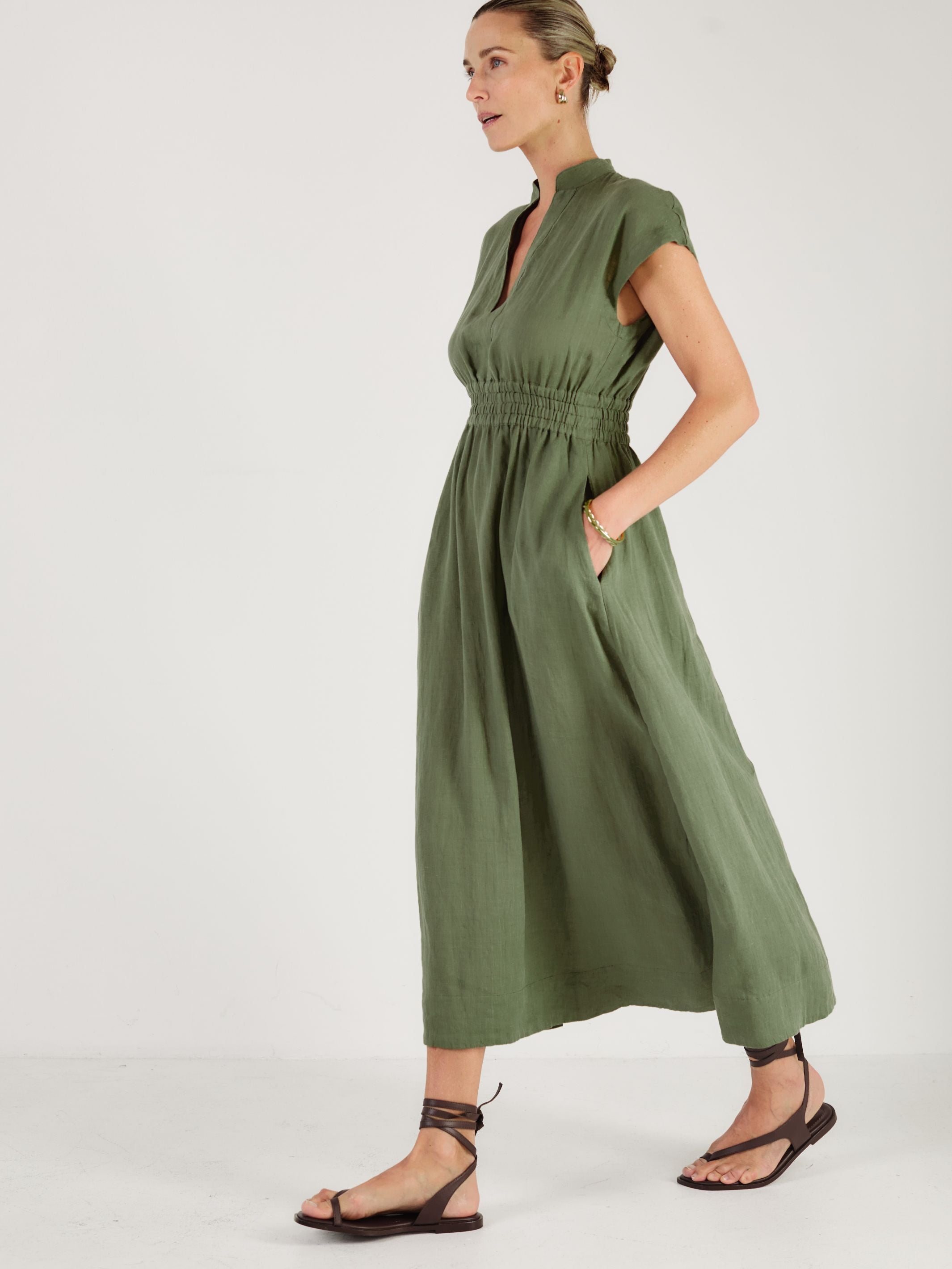 LILY - VERDE Linen Dress - Mondo Corsini
