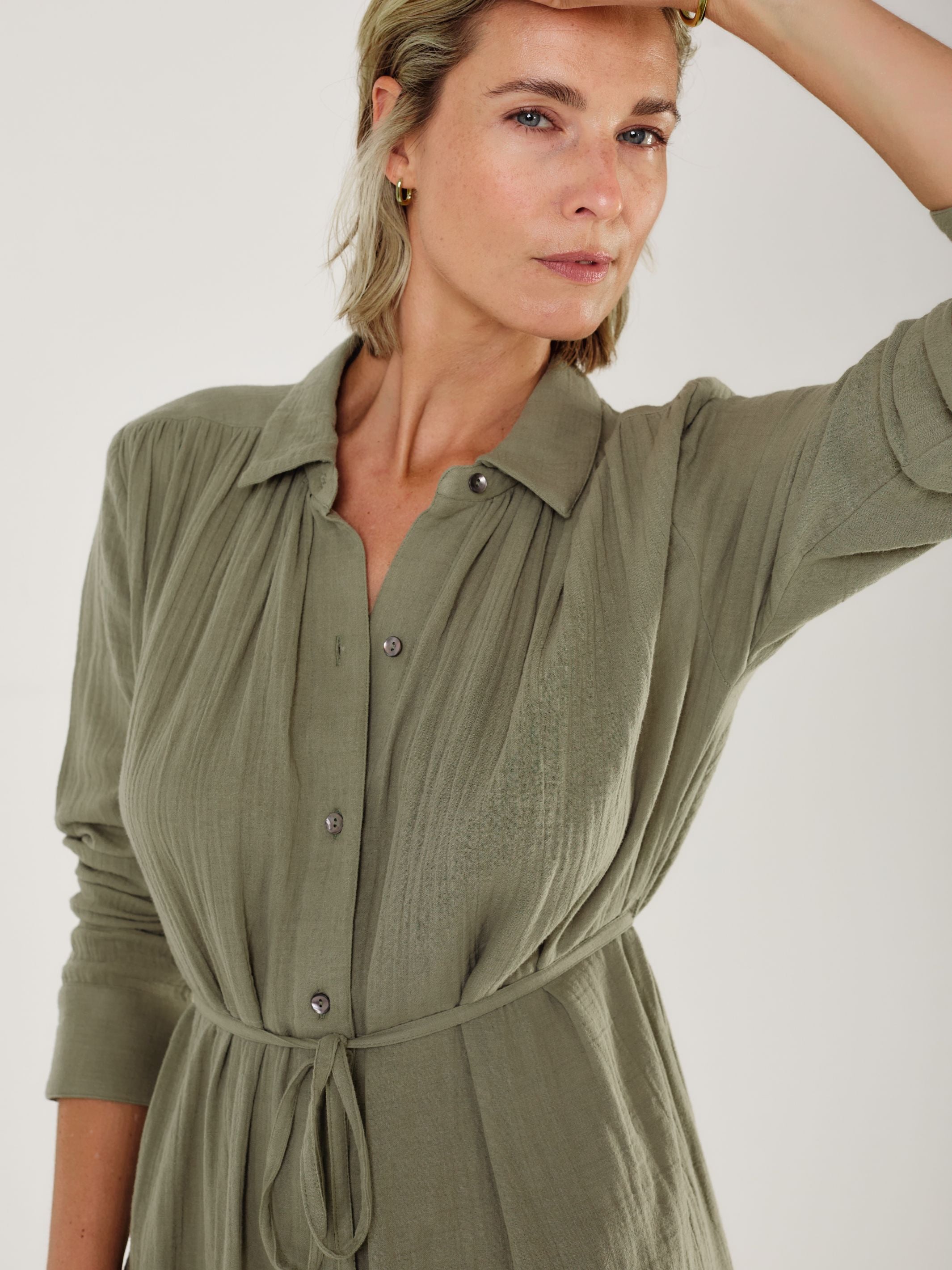 Martha - Olive Cotton Gauze Dress - Mondo Corsini