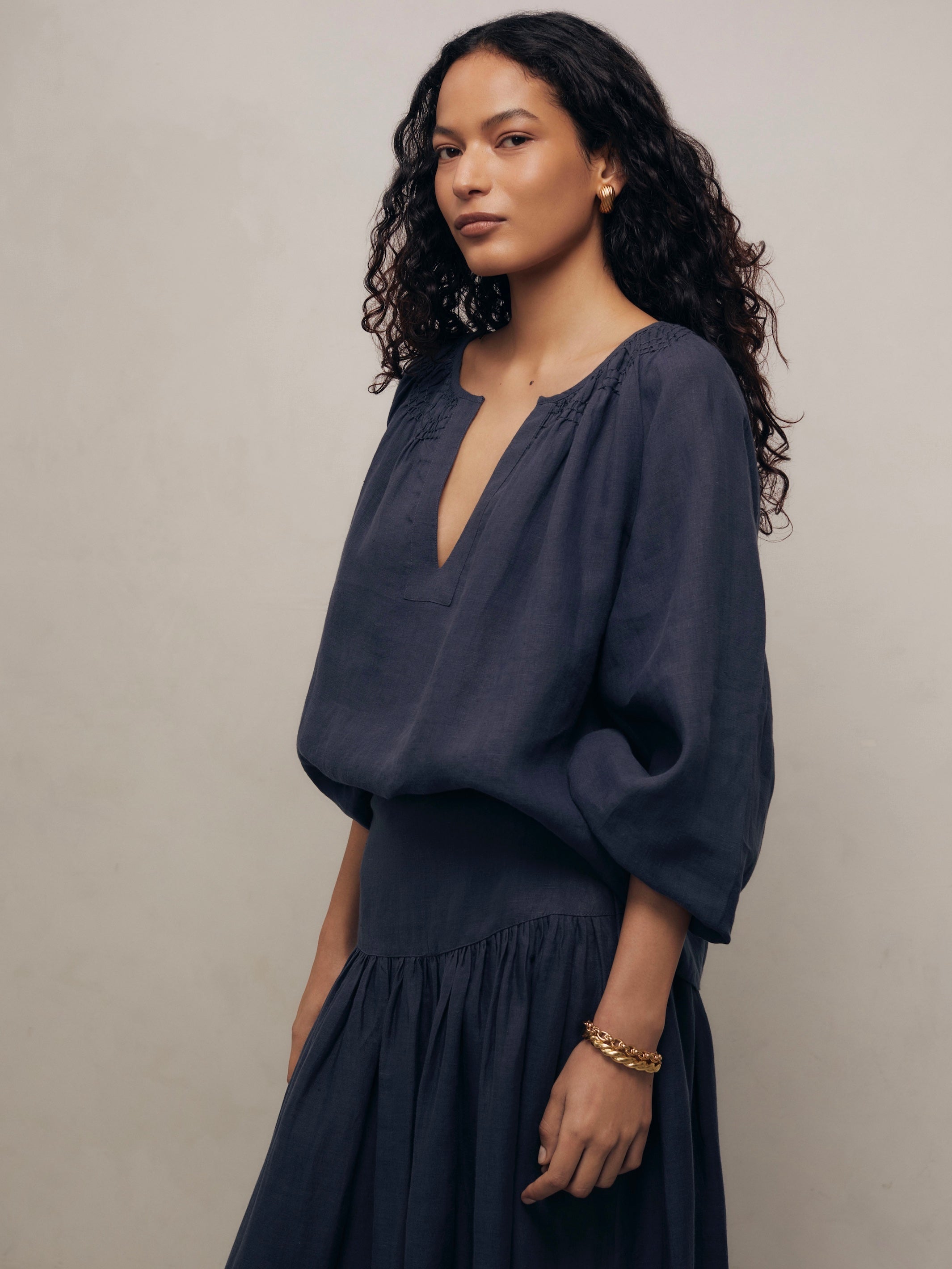Maud - Midnight Linen Skirt - Mondo Corsini