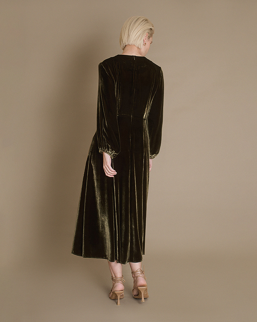 Chloe - Olive Silk Velvet Dress