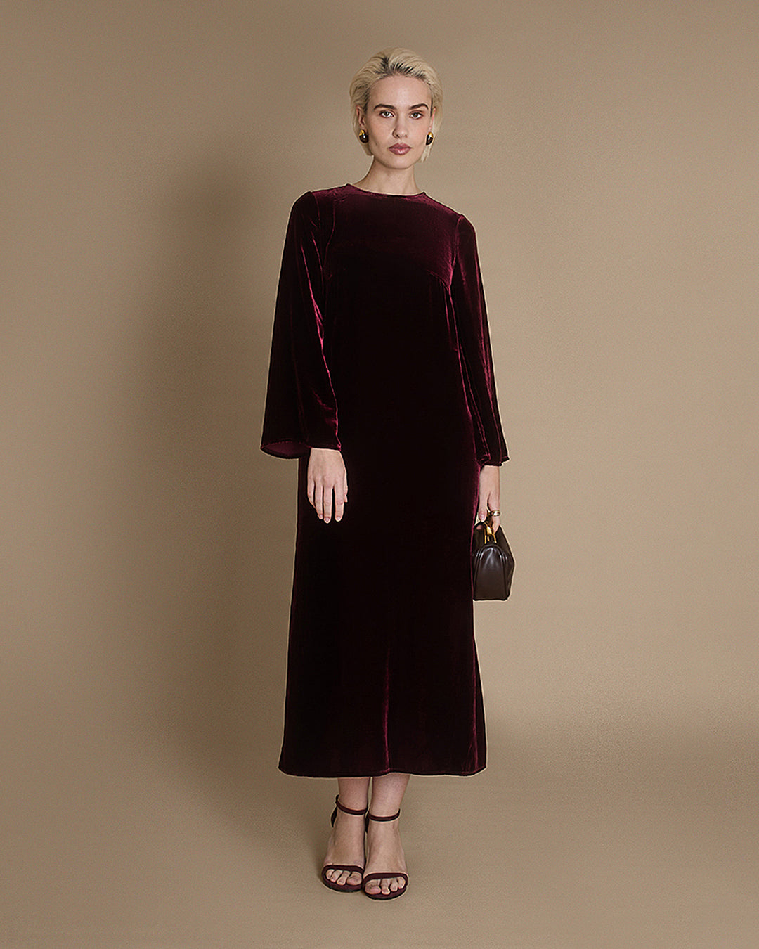 Scala Cabernet Silk Velvet Dress